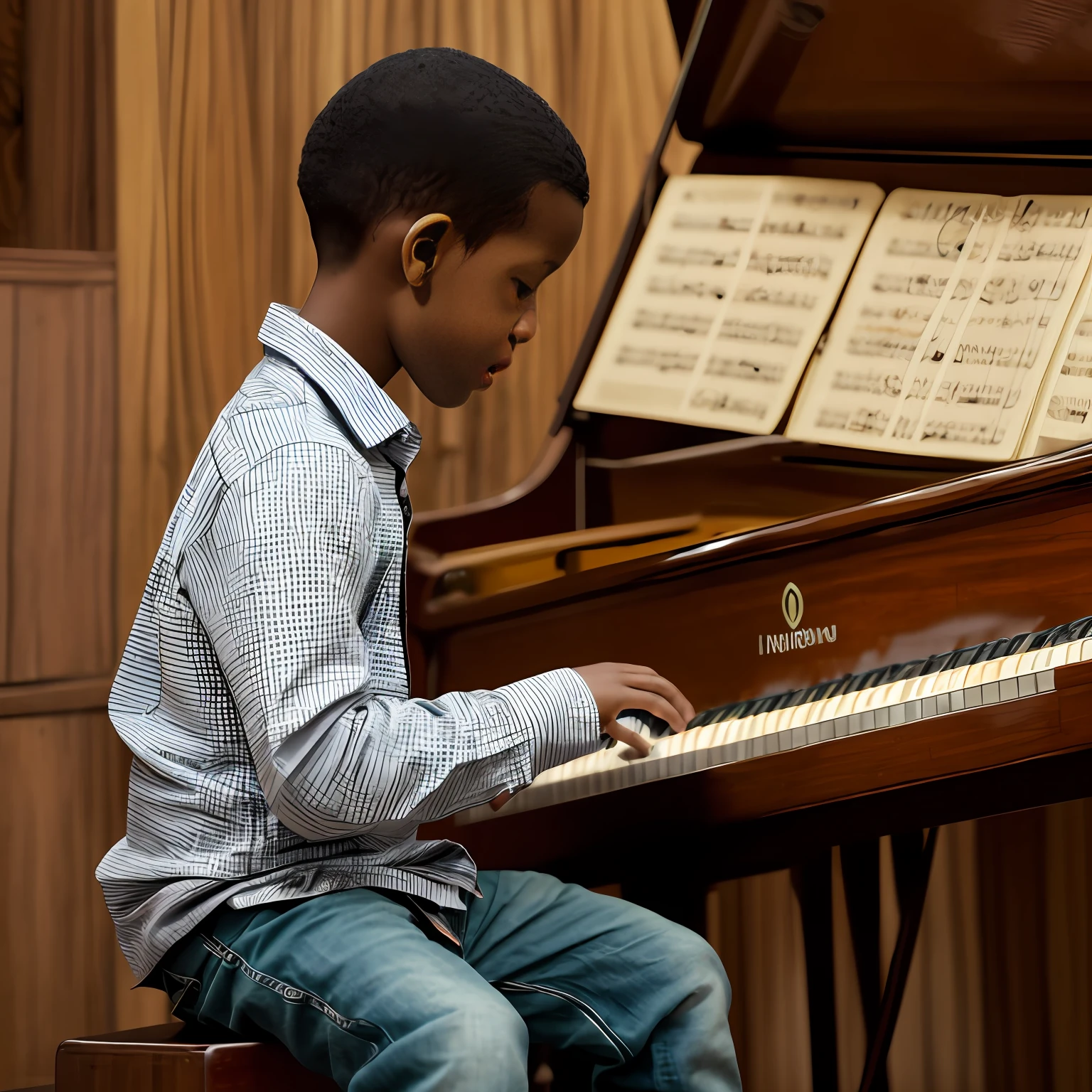 africano tocando piando e vocalista, Banda Musical Infantil Africana, guitarra de piano