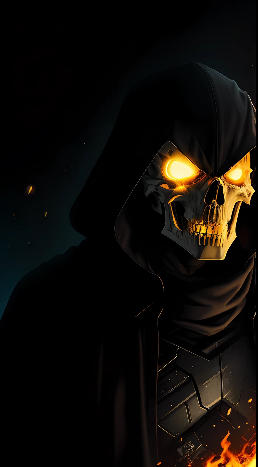 (dark shot: 1.1), epic realistic, Ghost Rider in the dark with glowing eyes and glowing cape, soft cinematic light, Adobe Lightroom, darkroom, HDR, intricate, highly detailed, (depth of field: 1.4), hyper-detail (artstation: 1.4), cinematic, warm light, dramatic light (complex details: 1.1)