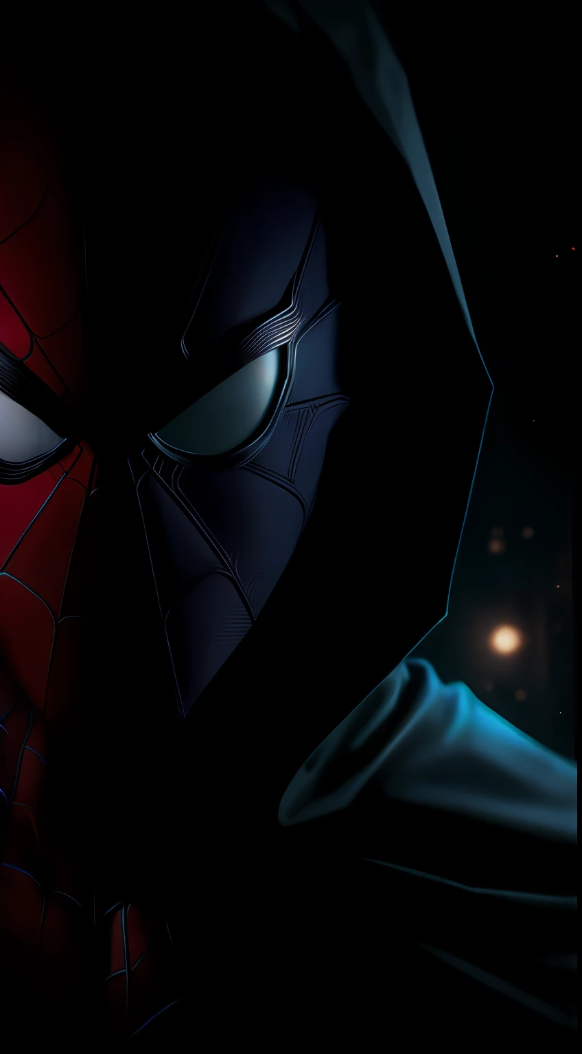 (dark shot: 1.1), epic realistic, Spider-Man in the dark with glowing eyes and glowing cape, soft cinematic light, Adobe Lightroom, darkroom, HDR, intricate, highly detailed, (depth of field: 1.4), hyper-detail (artstation: 1.4), cinematic, warm light, dramatic light (complex details: 1.1)