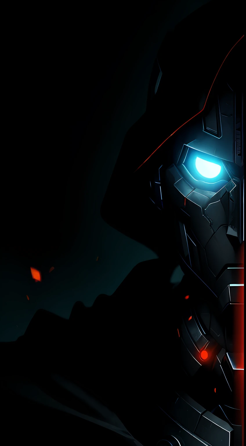 (dark shot: 1.1), epic realistic, Ultron in the dark with glowing eyes and glowing cape, soft cinematic light, Adobe Lightroom, darkroom, HDR, intricate, highly detailed, (depth of field: 1.4), hyper-detail (artstation: 1.4), cinematic, warm light, dramatic light (complex details: 1.1)