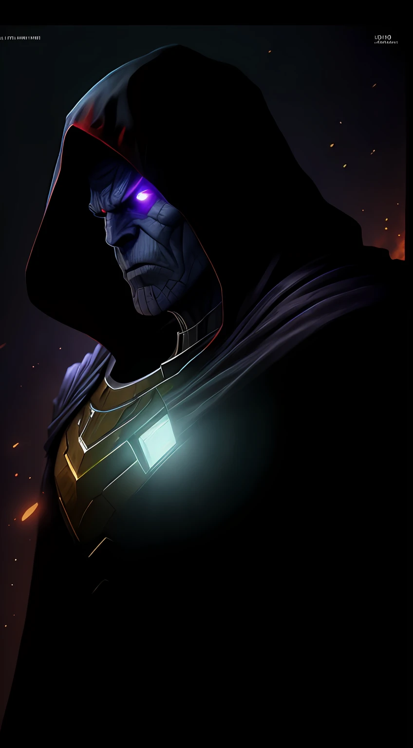 (dark shot: 1.1), epic realistic, Thanos in the dark with glowing eyes and glowing cape, soft cinematic light, Adobe Lightroom, darkroom, HDR, intricate, highly detailed, (depth of field: 1.4), hyper-detail (artstation: 1.4), cinematic, warm light, dramatic light (complex details: 1.1)