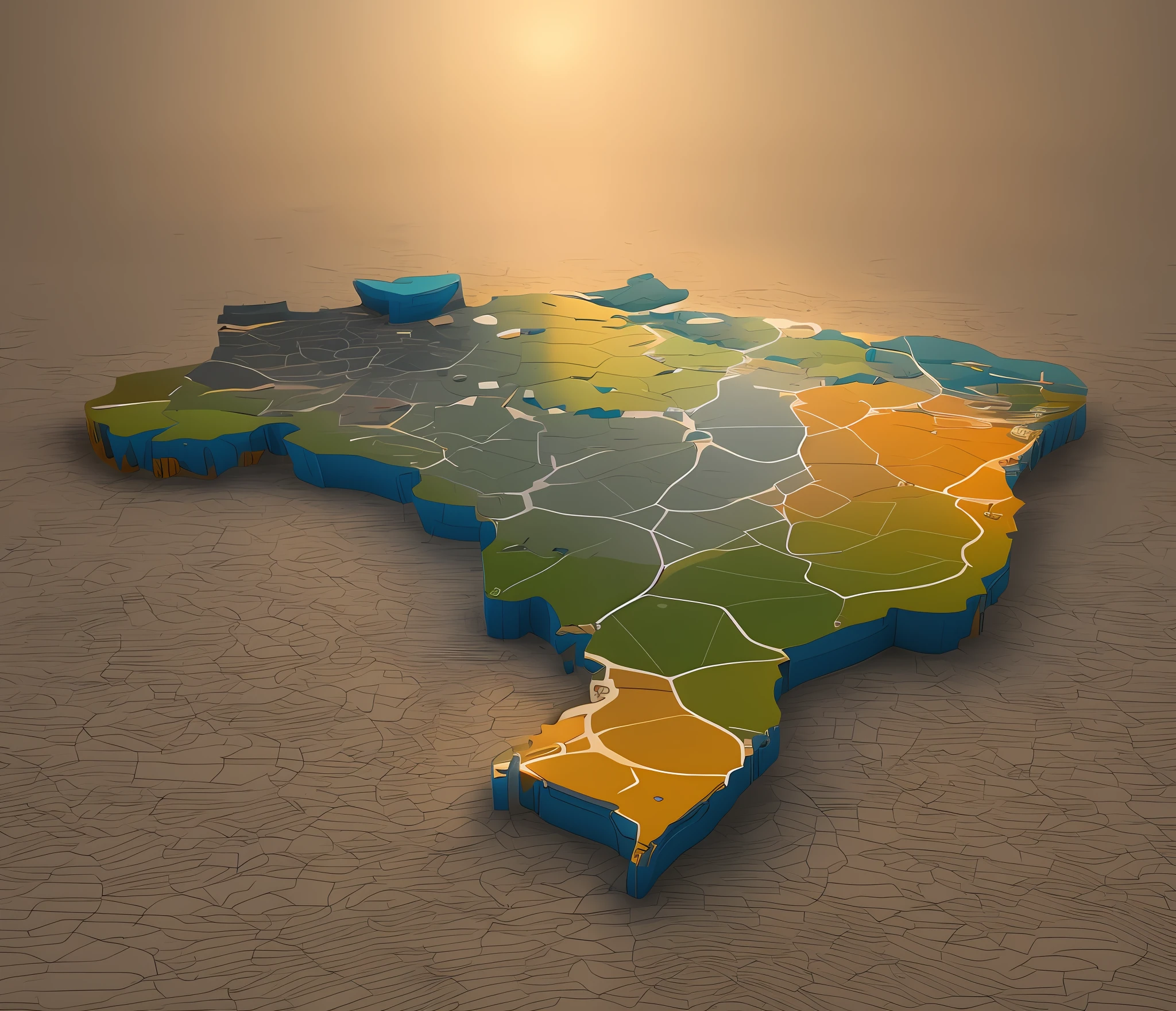 a close up of a map of brazil with a rainbow of colors, Um mapa 3D requintado, rachaduras brilhantes, sao paulo in the year 2 0 7 0, Brasil, description, sao paulo, isometric 8k, isometric map, São Paulo, renderizado em Arnold, imagem renderizada, 3840x2160