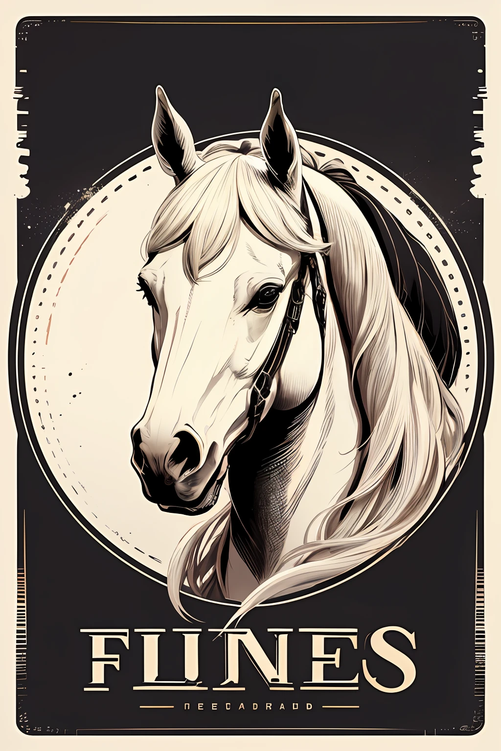 Logo on vector horsehead, silhuetas, fundo branco, obra prima