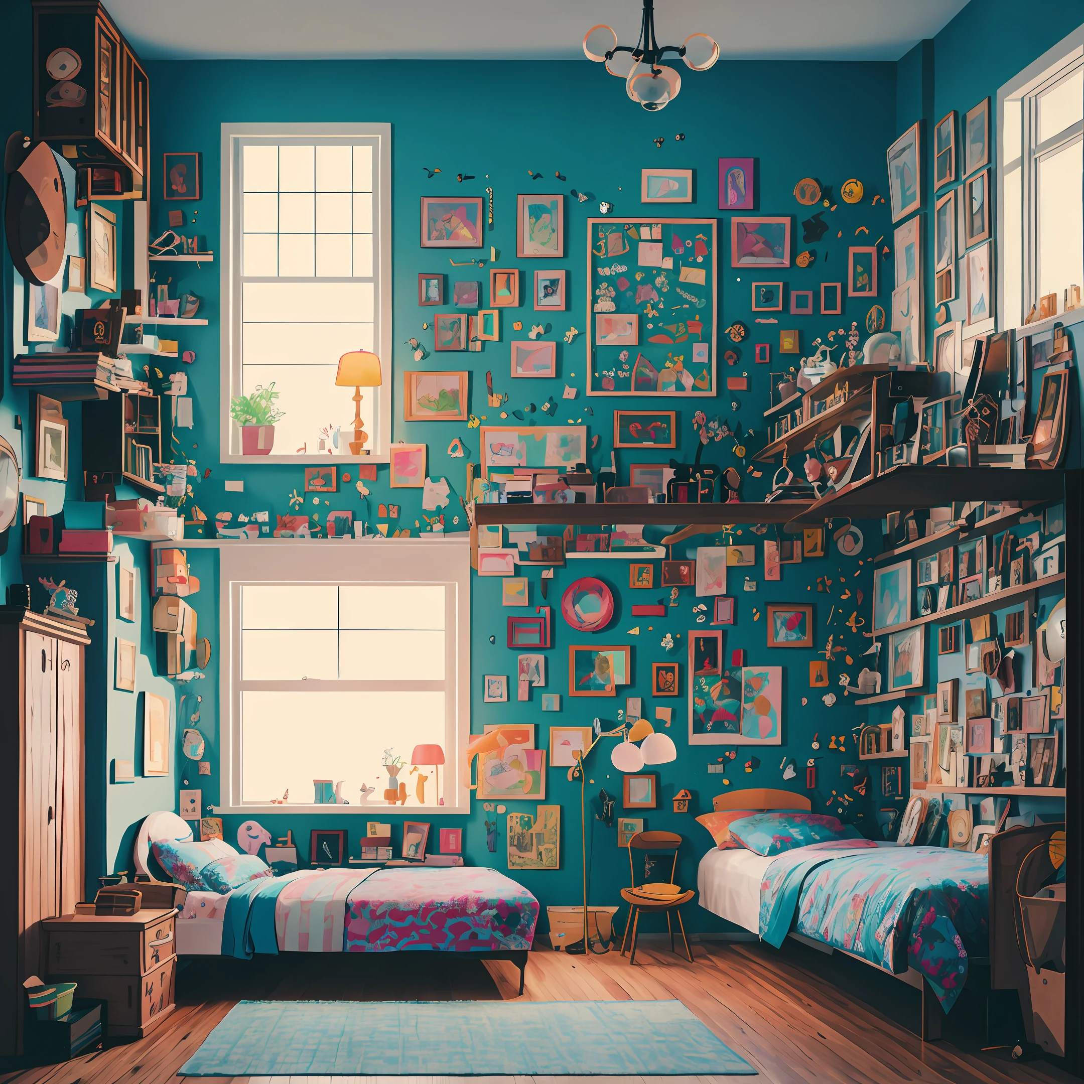 Create an image of a grandmother and granddaughter sitting in a room reading a book. A netinha deve ter cabelos cacheados, pretos e ter aproximadamente 5 anos. The art style should be like an illustration for a children's book