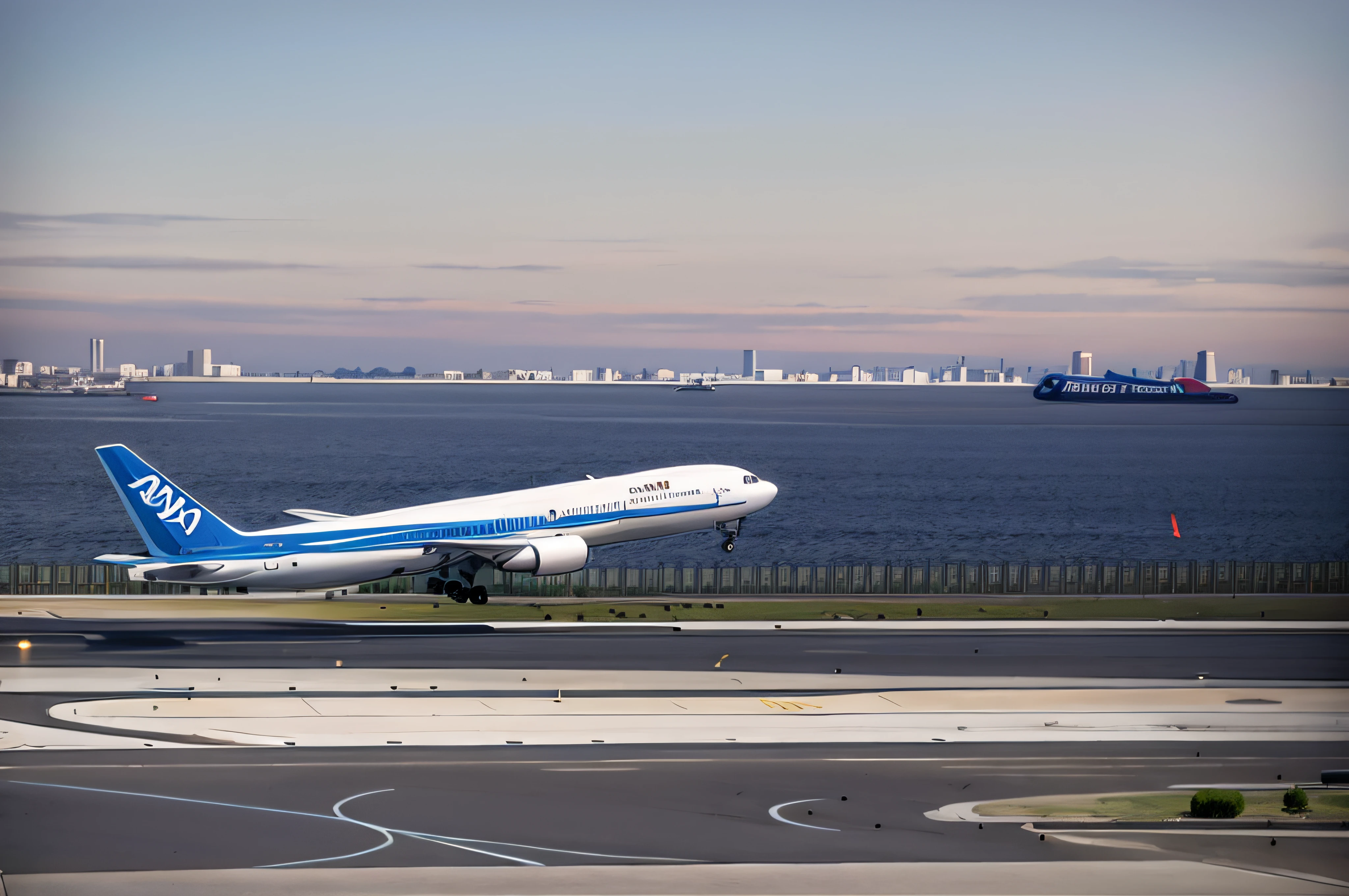 arafly looking at a large jetliner taking off from an airport runway, at takeoff, Take off, けもの, 1/1250s at f/2.8, super wide, by Yokoyama Taikan, runway photo, a wide shot, ; a wide shot, 1/100 sec, shinkai