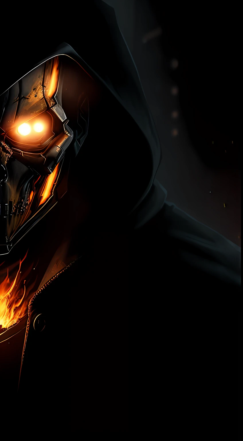 (Dark shot: 1.1), Epic Realistic, Terminator Ghost Rider in the dark with glowing eyes and glowing cape, soft cinematic light, Adobe Lightroom, photolab, HDR, intricated, Highly detailed, (dof: 1,4), hyper-detail (Artstation: 1,4), Cinematic, warm lights, Dramatic light (intricate detail: 1,1)