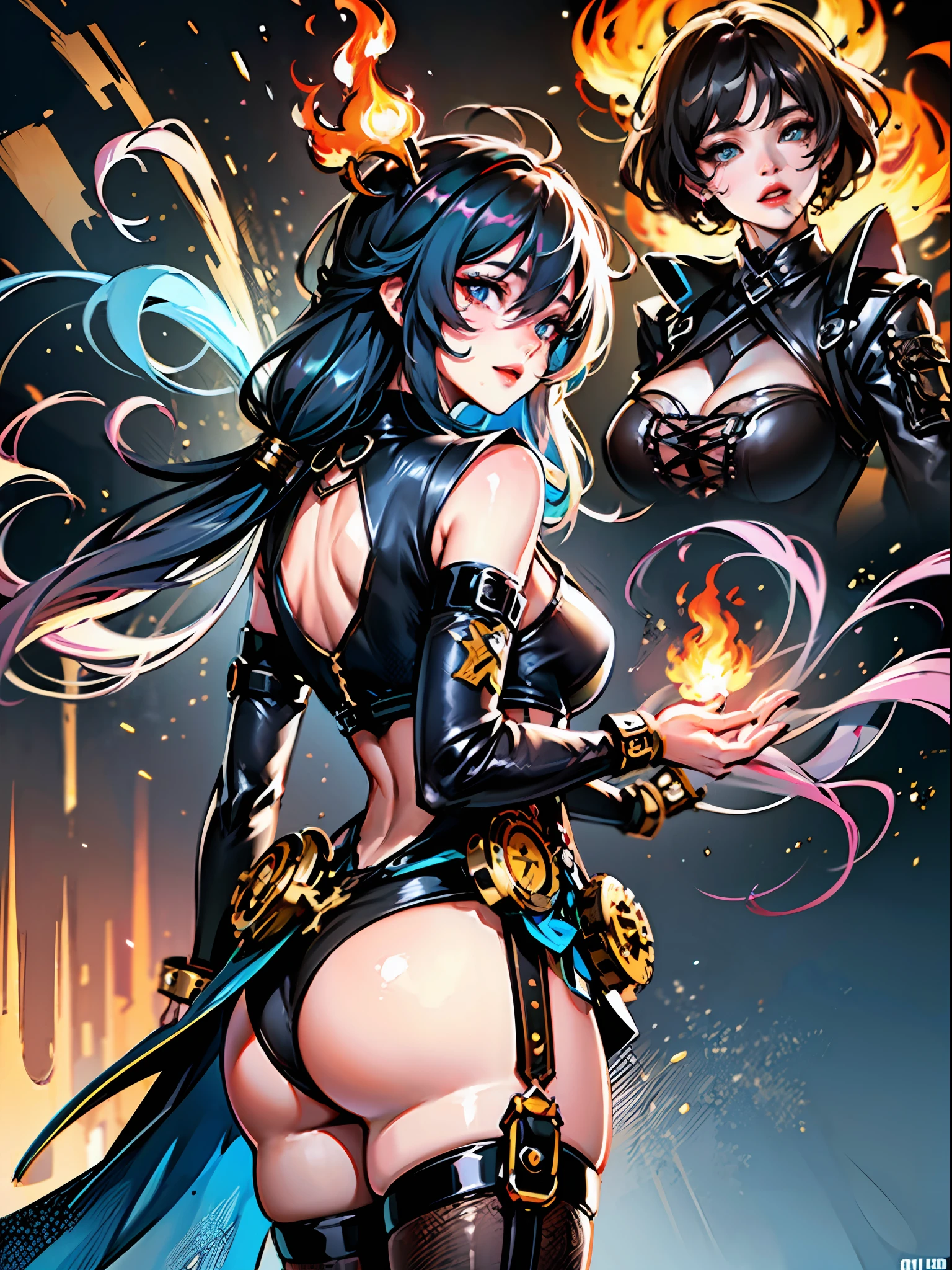 multiple images, embroidery, two people neon ice and glowing fire, collage, SFX, .raw, RTX, vfx, HDR, UHD, 12) ((( Cutesexybutts,Steampunk clothing