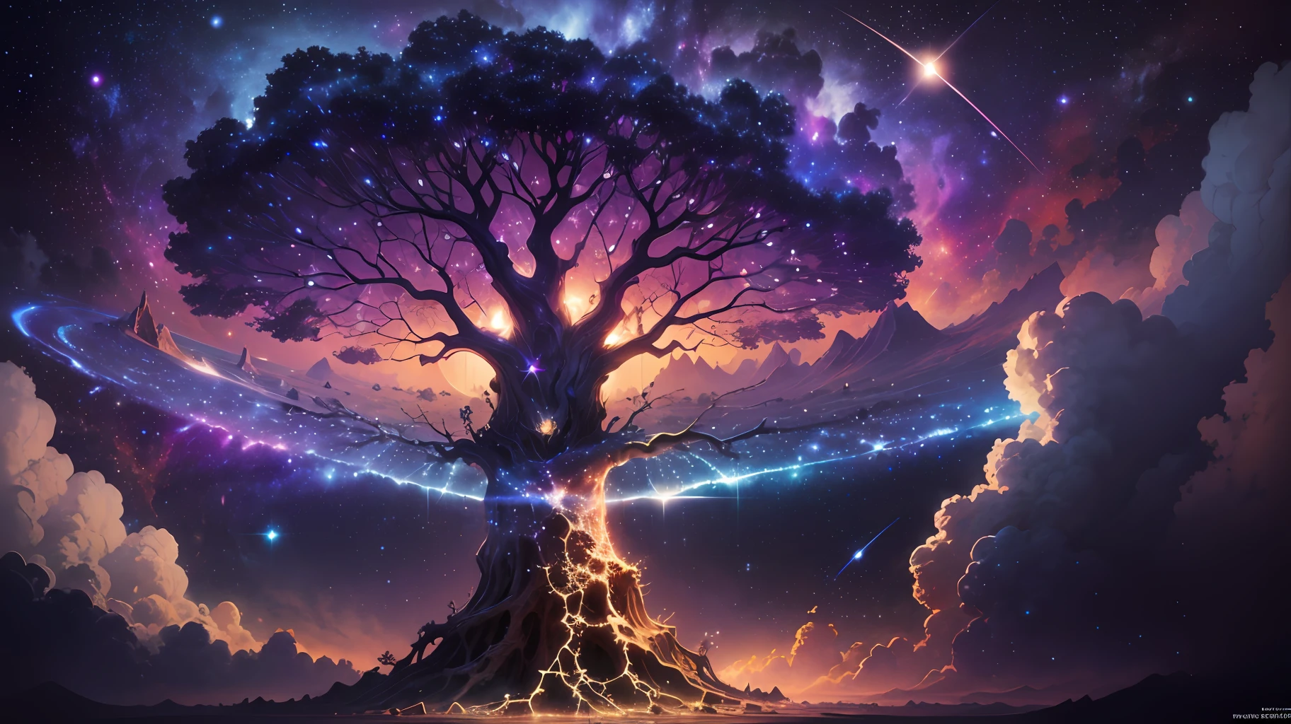 Piano, galaxia ((magical) tree of life), (night sky), (stars), artwork, (space dust), (nebula), concept art, high definition, high detail, intricate, (masterpiece: 1.2), (best quality: 1.2) --auto --s2