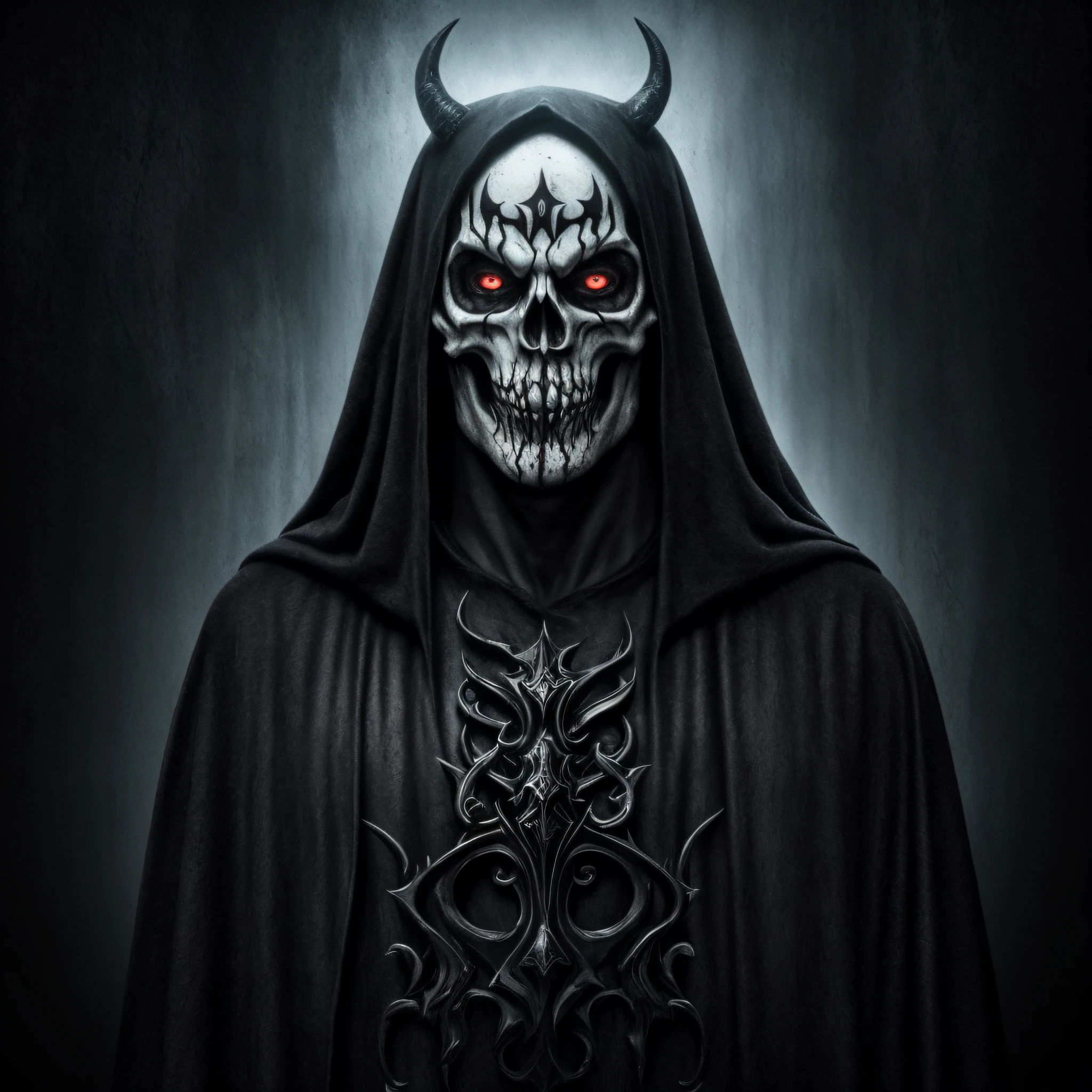 Black Metal, demonic, preto e branco, Hiper realista, detalhado, 8k, chocante