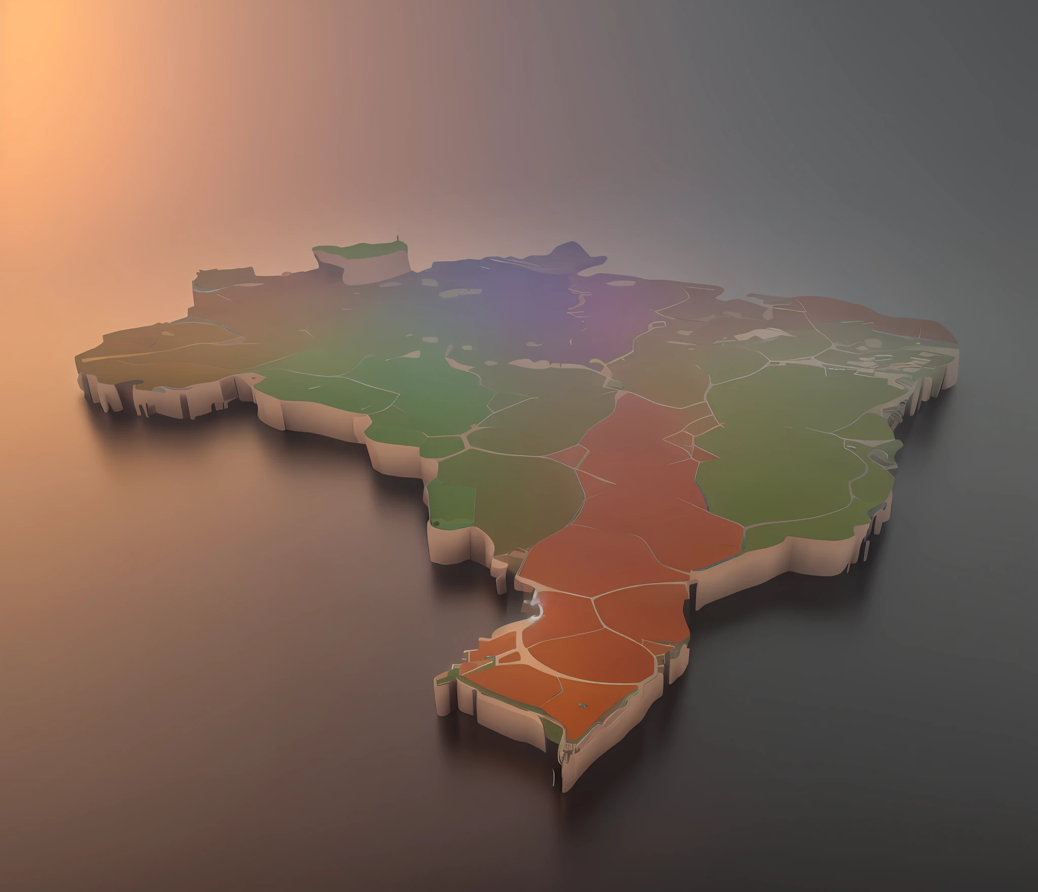 a close up of a map of brazil with a rainbow of colors, Um mapa 3D requintado, rachaduras brilhantes, sao paulo in the year 2 0 7 0, Brasil, description, sao paulo, isometric 8k, isometric map, São Paulo, renderizado em Arnold, imagem renderizada, 3840x2160