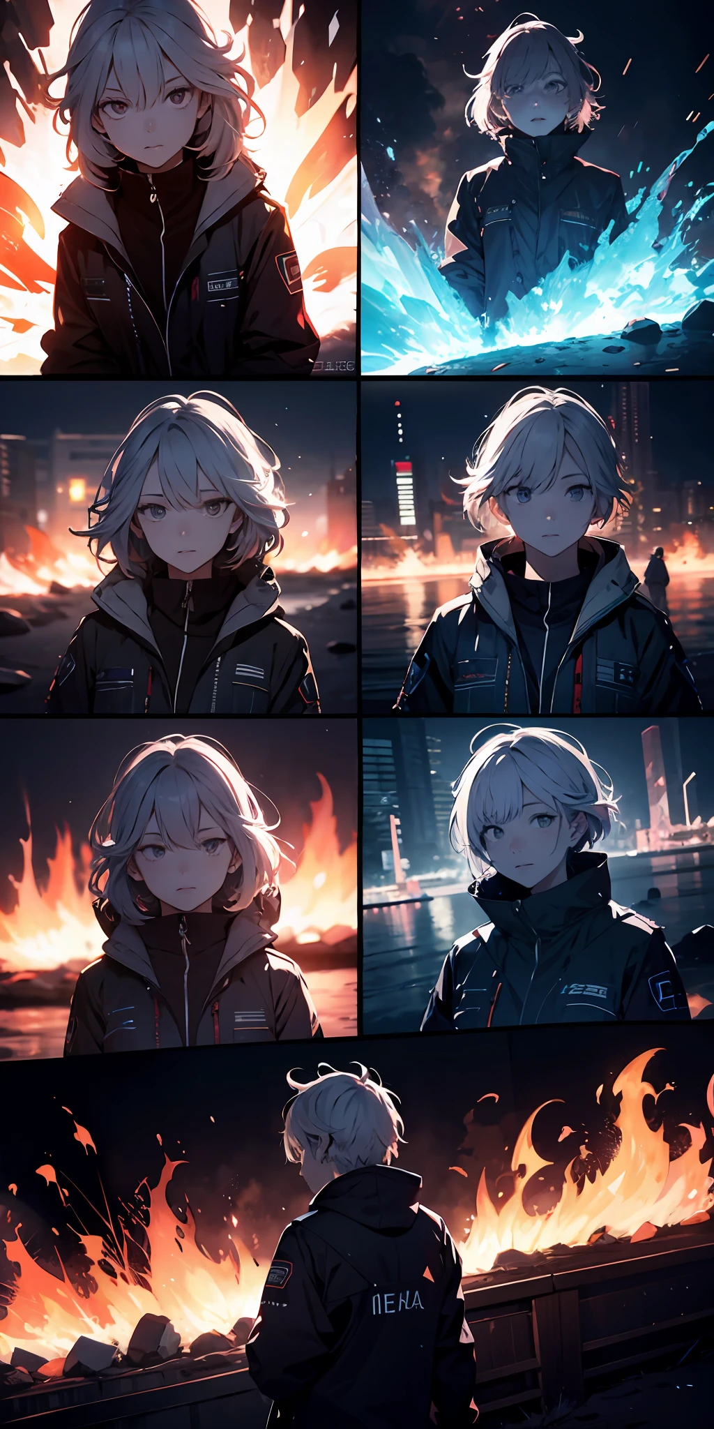 ridiculous resolution, high resolucion, (巨作: 1.4), multiple images, embroidery, two people neon ice and glowing fire, collage, sfx, raw, rtx, vfx, hdr, uhd, 32k плавающий, --v 6