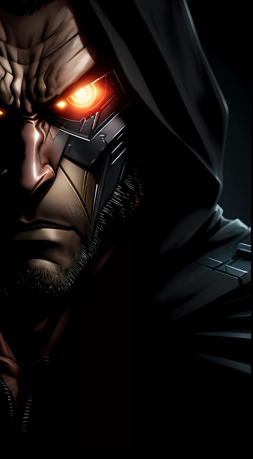(Dark shot: 1.1), Epic Realistic, Terminator Wolverine in the dark with glowing eyes and glowing cape, soft cinematic light, Adobe Lightroom, photolab, HDR, intricated, Highly detailed, (dof: 1,4), hyper-detail (Artstation: 1,4), Cinematic, warm lights, Dramatic light (intricate detail: 1,1)