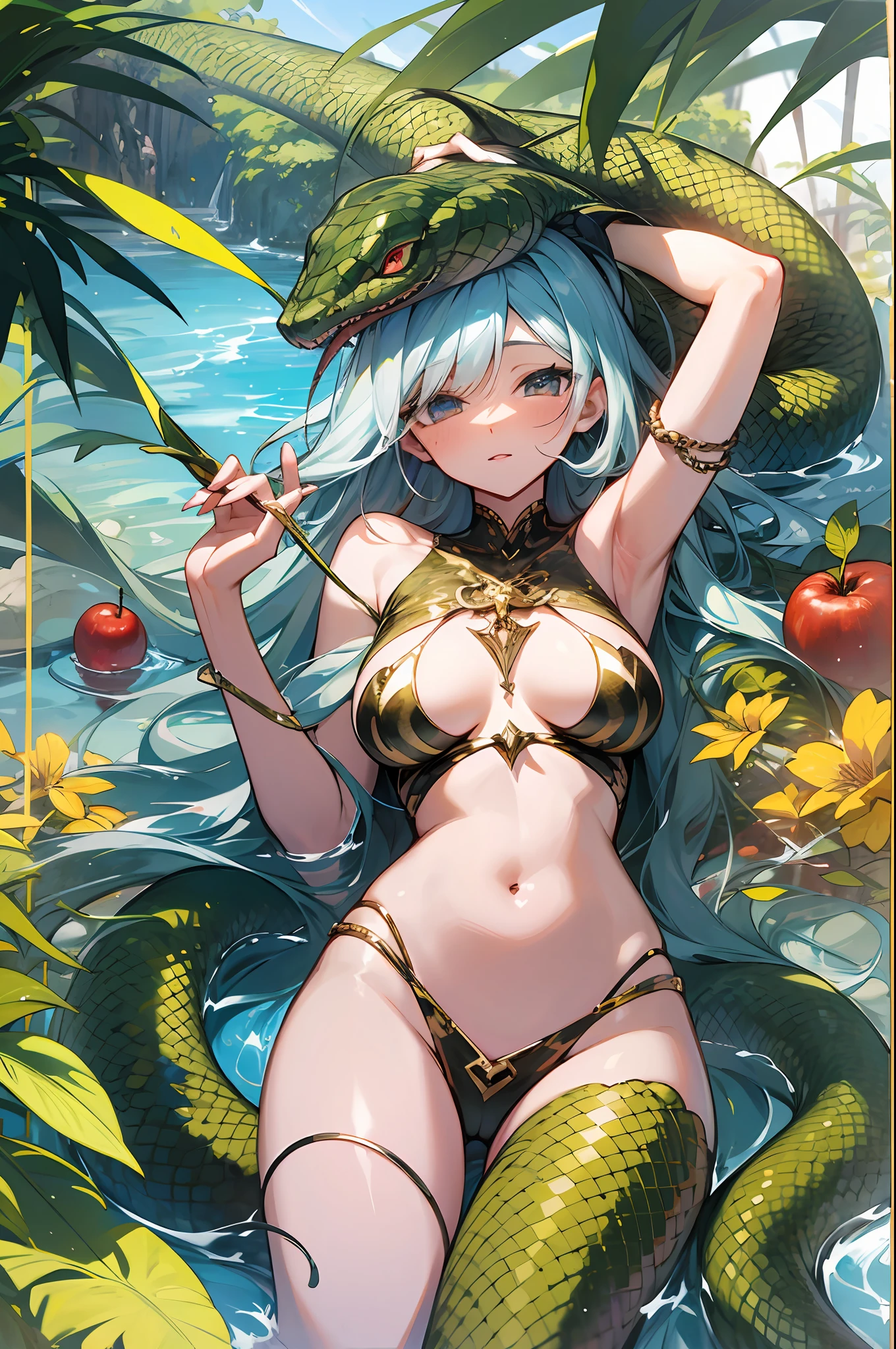 Adam and Eve、serpent、forbidden fruit、paradise
