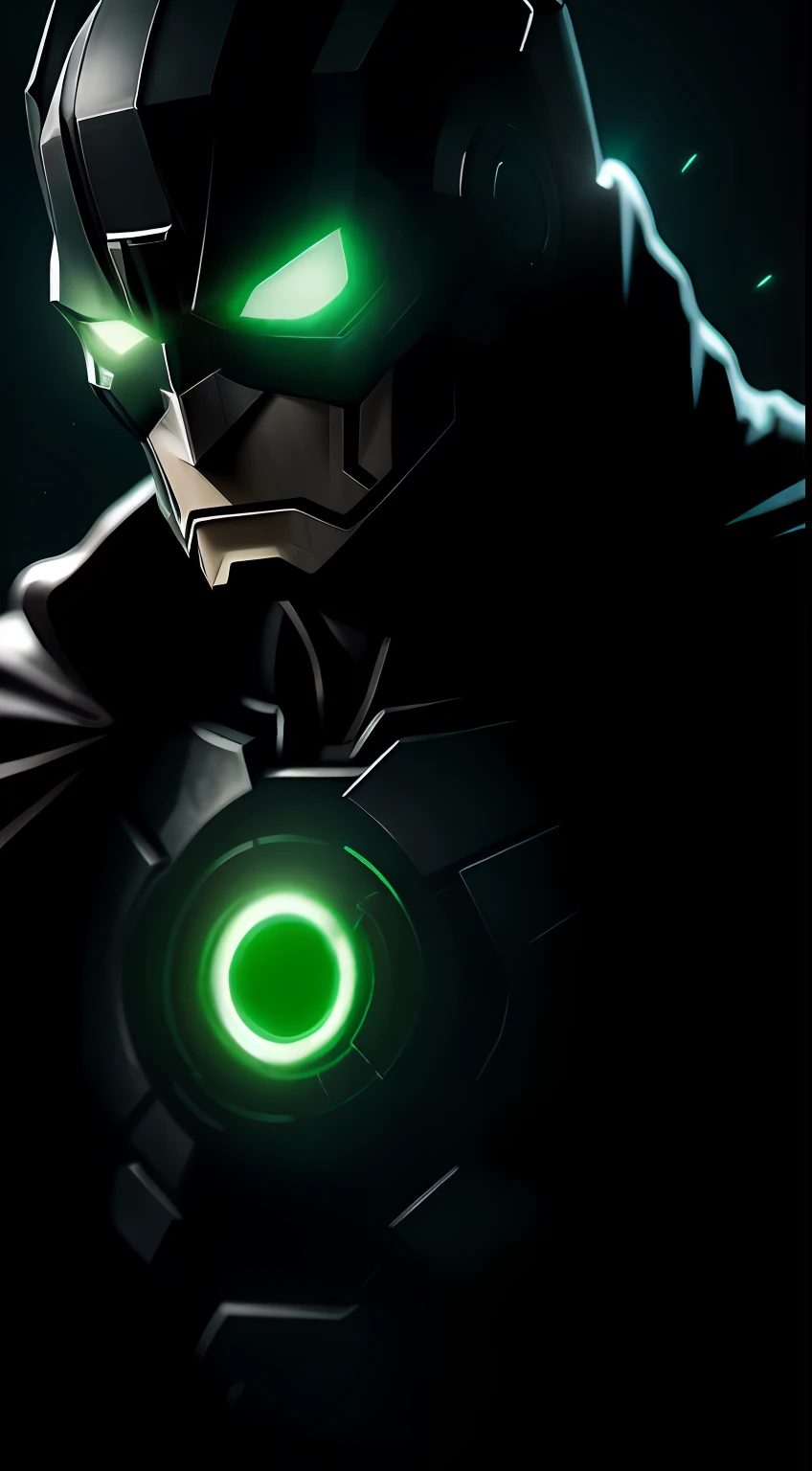 (Dark shot: 1.1), Epic Realistic, Green Lantern Ultron in the dark with glowing eyes and glowing cape, soft cinematic light, Adobe Lightroom, photolab, HDR, intricated, Highly detailed, (dof: 1,4), hyper-detail (Artstation: 1,4), Cinematic, warm lights, Dramatic light (intricate detail: 1,1)