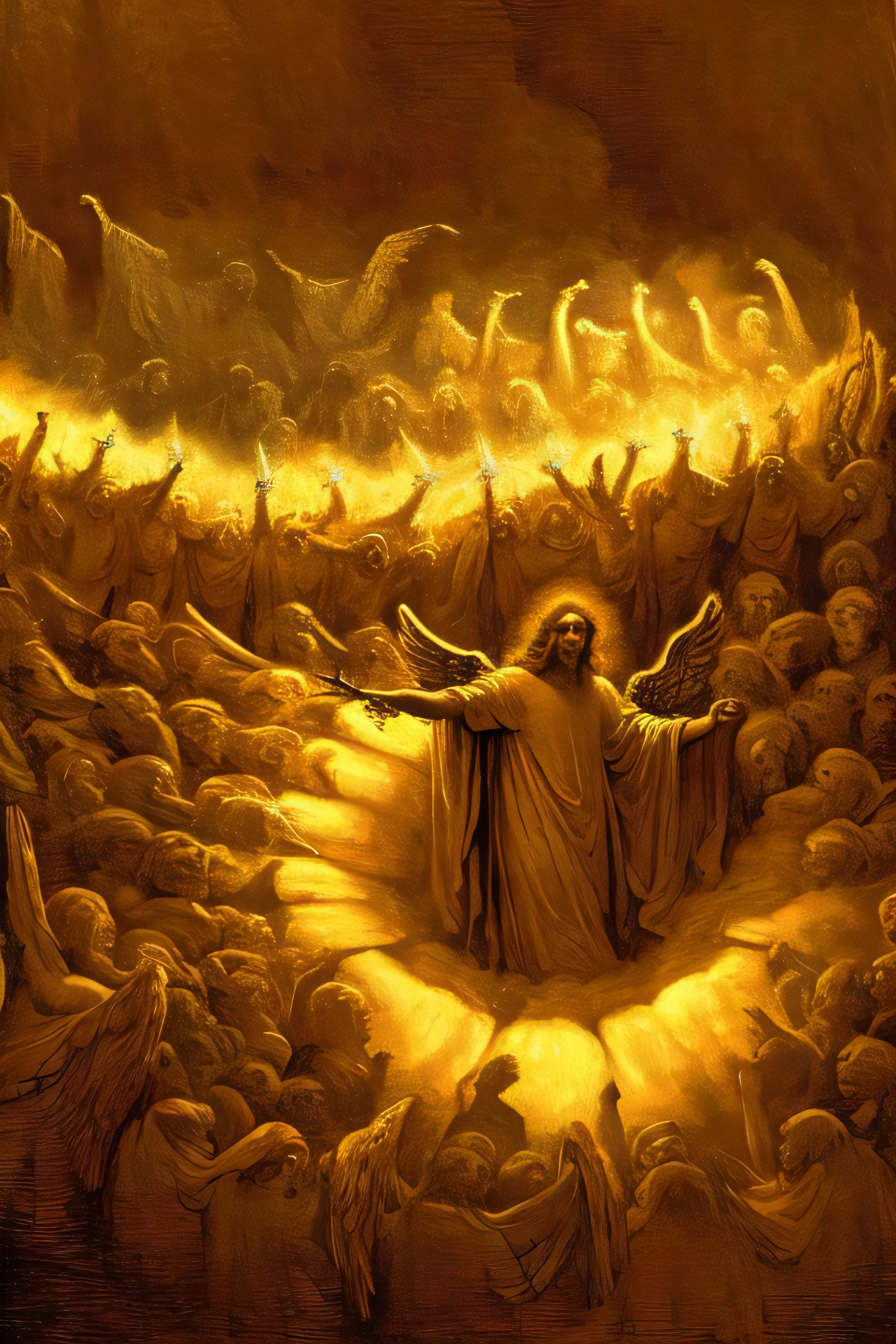 (vivid colors:1.0) gustavedore style, realistic illustration draw of an army of angels in apocalypse , (rim lighting:1.4) intricate composition , , detailed, epic lighting,