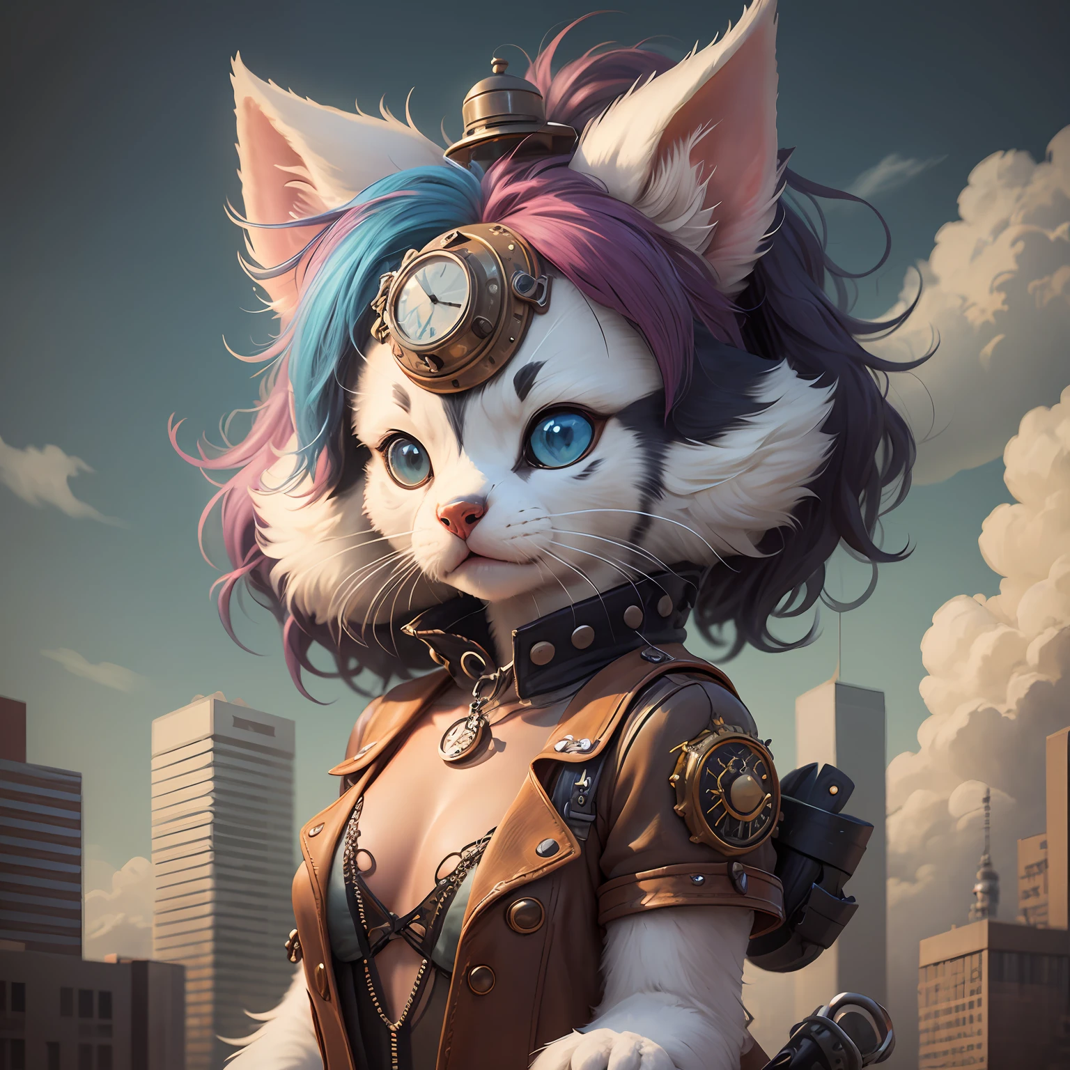 Fantz cartoon (creature:0.5)|(poodle:0.5) design, ultra detailed, random colors, steampunk and punk costume,