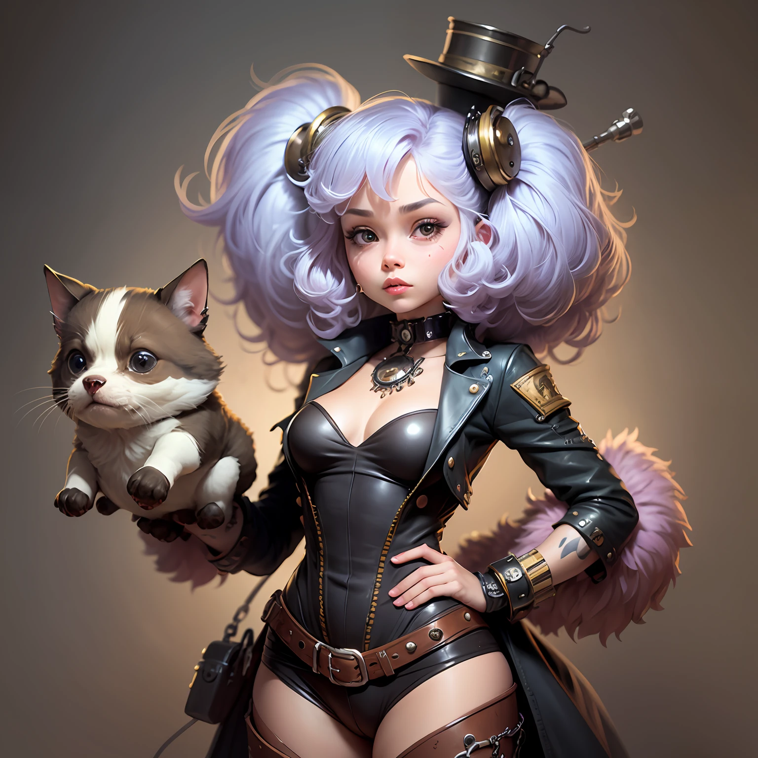 Fantz cartoon (creature:0.5)|(poodle:0.5) design, ultra detailed, random colors, steampunk and punk costume,