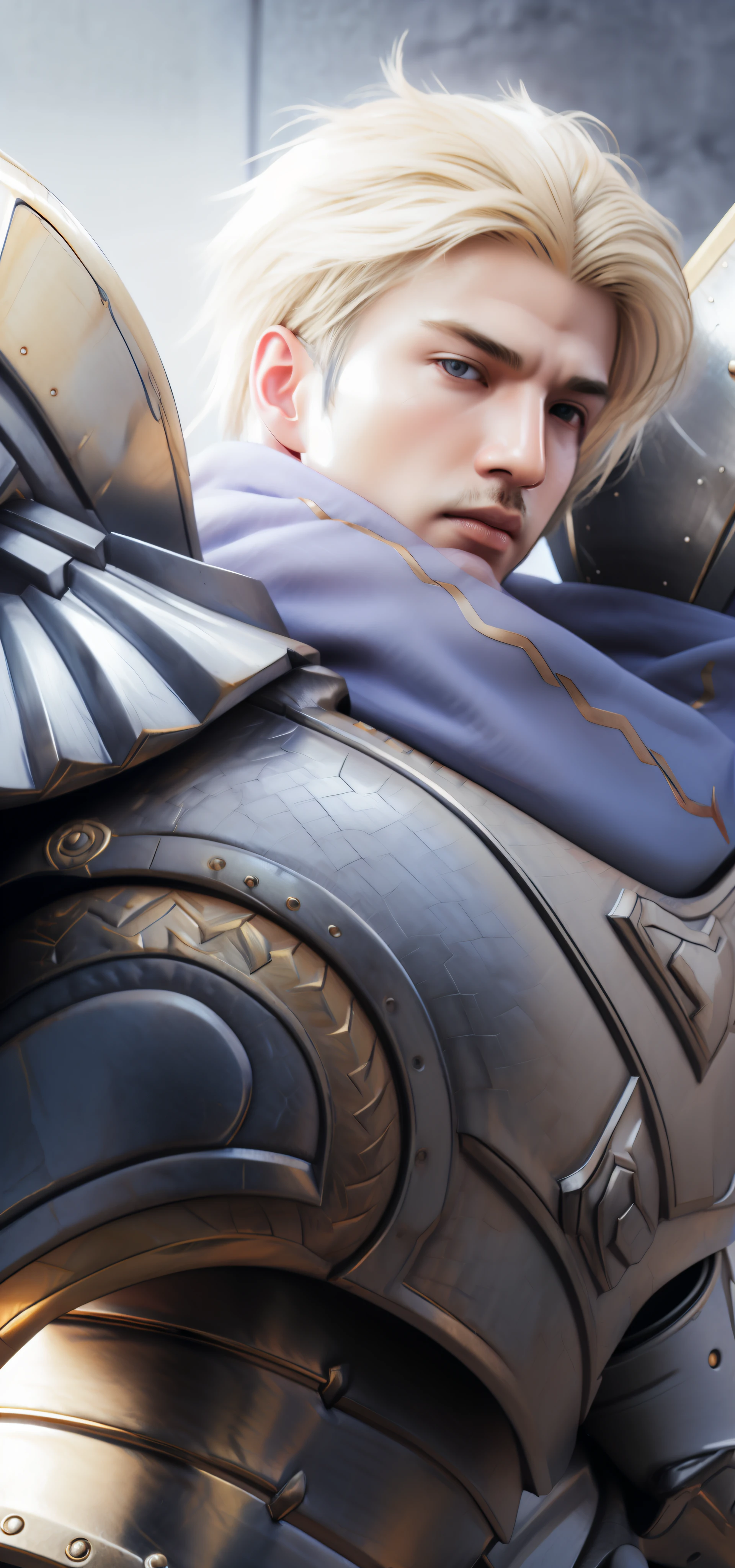 a close up of a man in armor with a sword, artgerm. high detail, artgerm detailed, extremely detailed artgerm, orianna, pharah, riven, character art closeup, heise jinyao, artgerm jsc, ig model | artgerm, wlop and artgerm, stanley artgerm lau, ashe, a man with blonde, 4K, HD, Ultra Realistic, extremely detailed