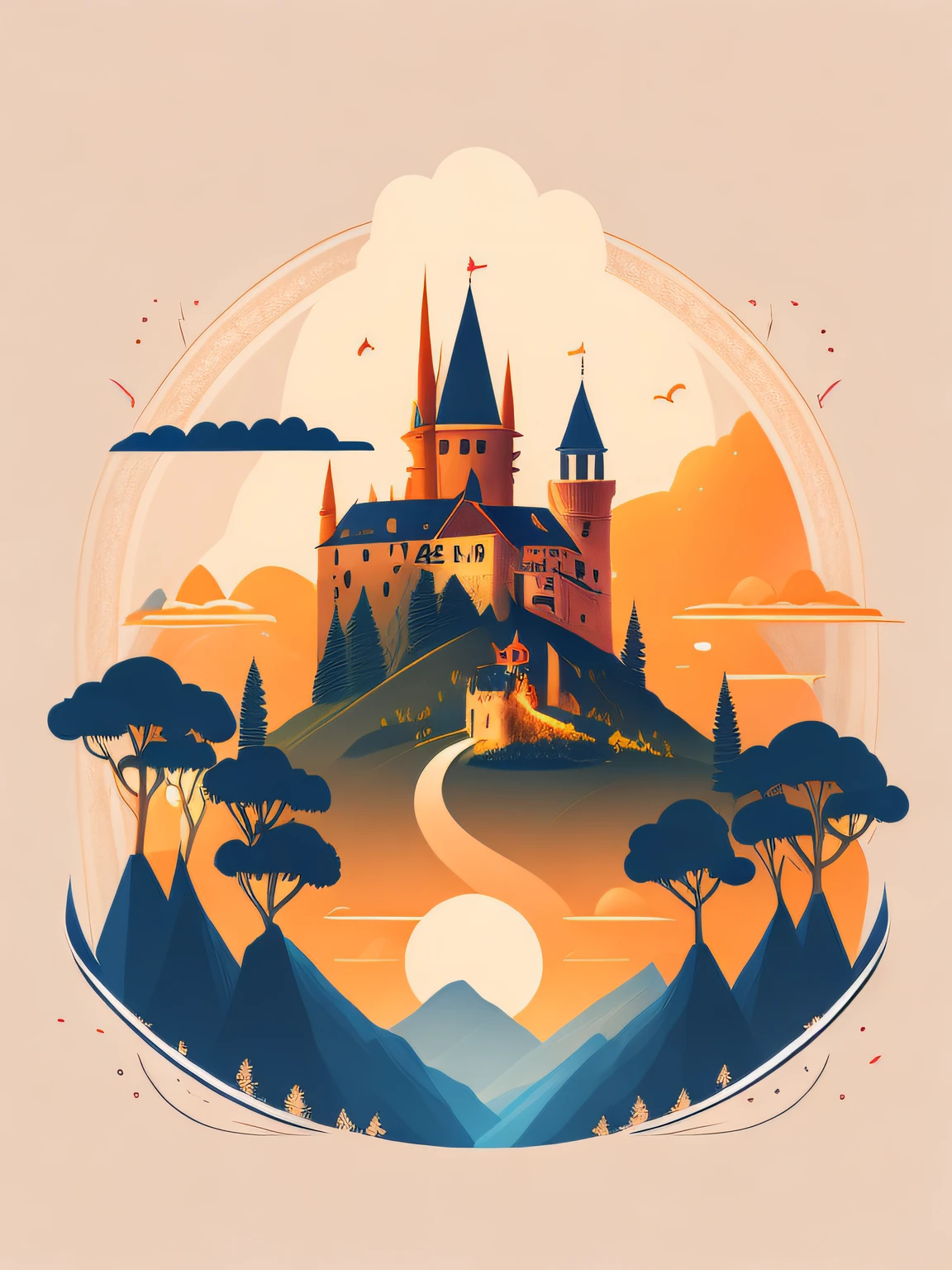 Um castelo em uma paisagem medieval, design de camiseta, rzminjourney, arte vetorial
