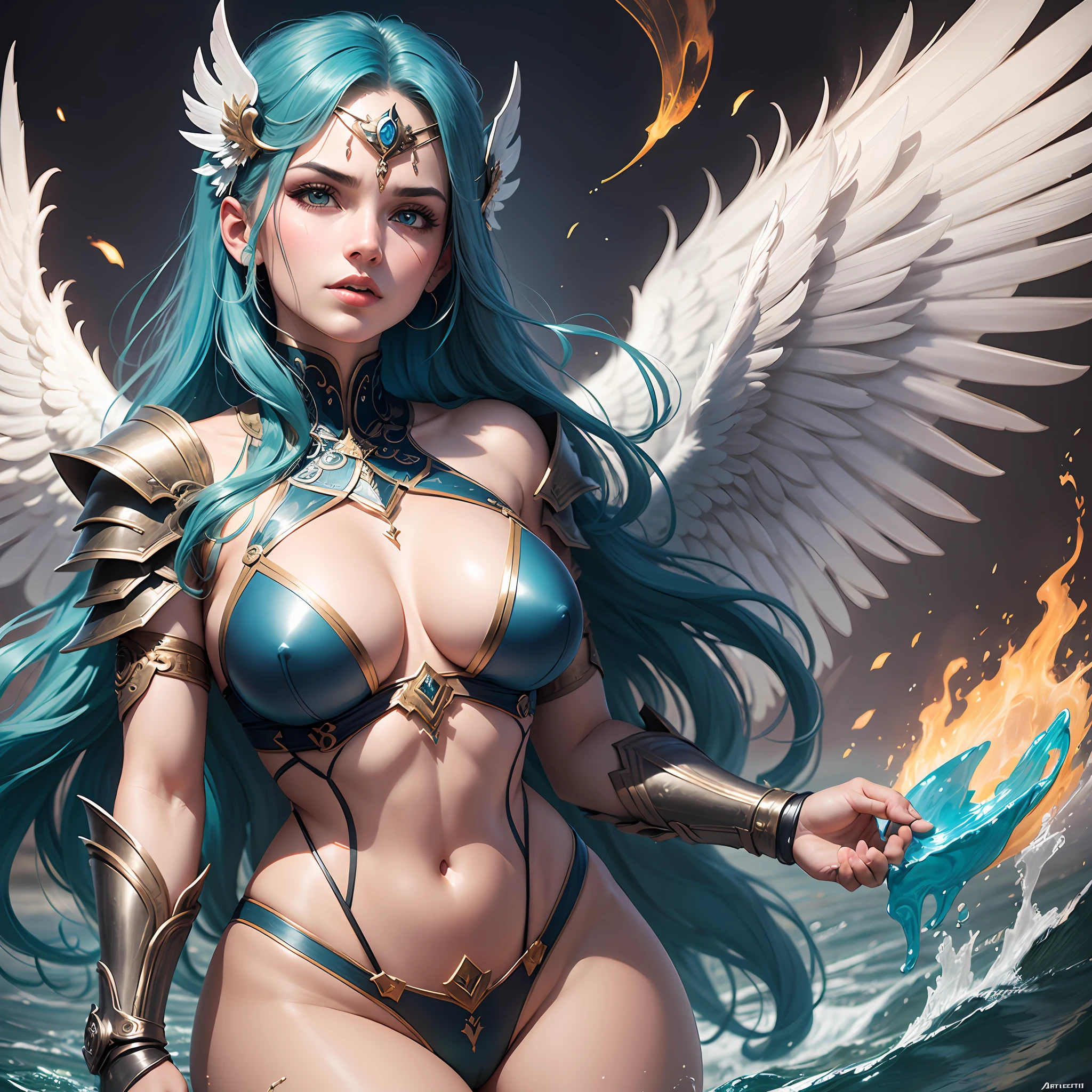 Enter a world where warrior angel women exude sensuality and divine power, personifying aesthetic perfection and impressive elemental abilities. With voluptuous bodies, attractive curves and striking features, they stand out as symbols of desire and strength. Each of these warrior angels possesses dominion over a specific element—earth, water, fire, or air—channeling them into their fight against threats to their sacred lands. With their splendid wings and dazzling armor, they seduce by both appearance and power. Explore the intersection between sensuality and the ability to control the natural elements as these warrior angel women face epic challenges and reveal their emotional and moral complexity. Digital painting with flowing brushstrokes and vibrant colors to highlight the beauty and strength of warrior angel women, share on social media with hashtags: #AnjosGuerreiras #PoderSensual --ar 16:9 --v 5 --auto --s2