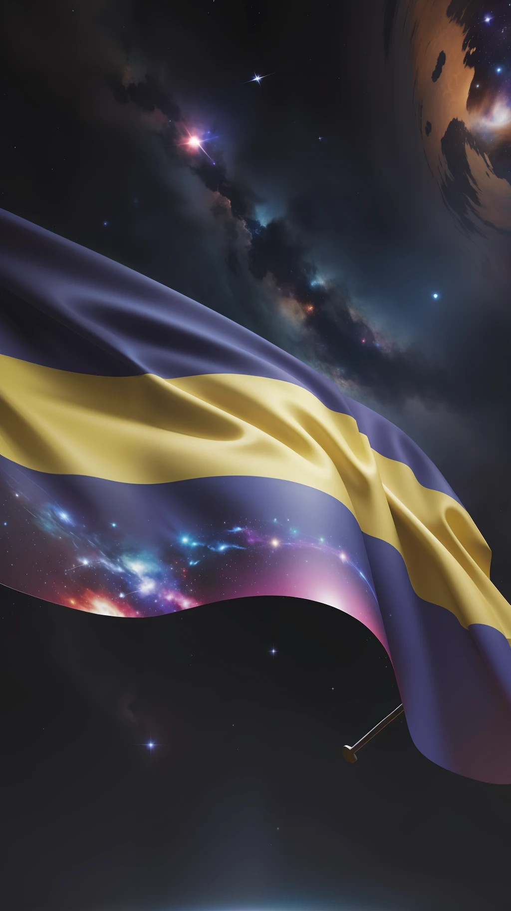 Ukraine flag waving on the dark night in space,galaxy,dark,high resolution,high quality