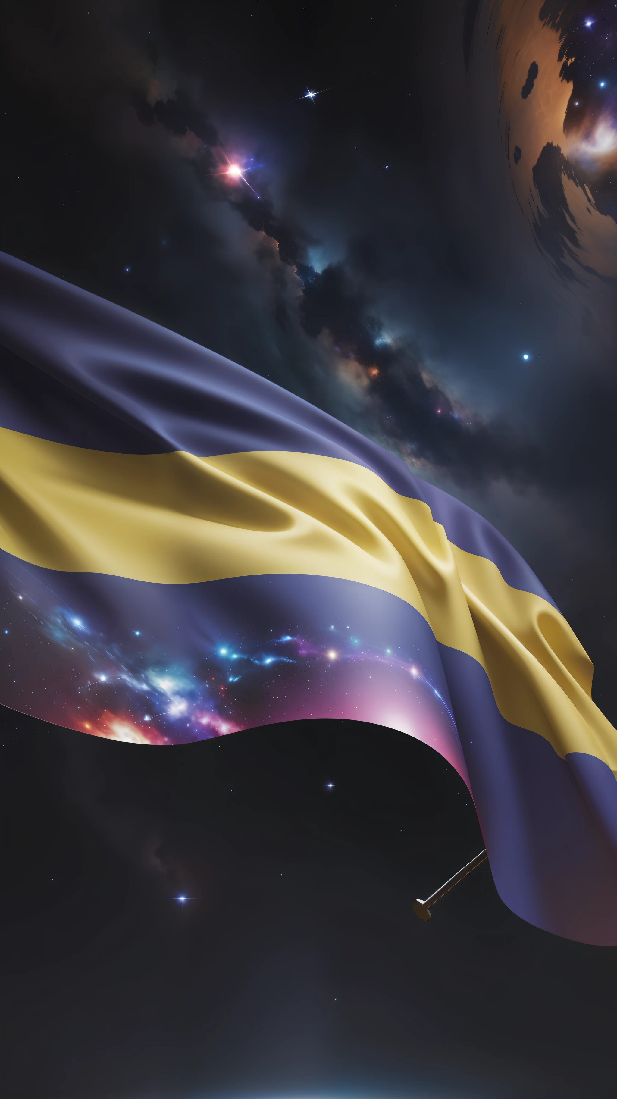 Ukraine flag waving on the dark night in space,galaxy,dark,high resolution,high quality