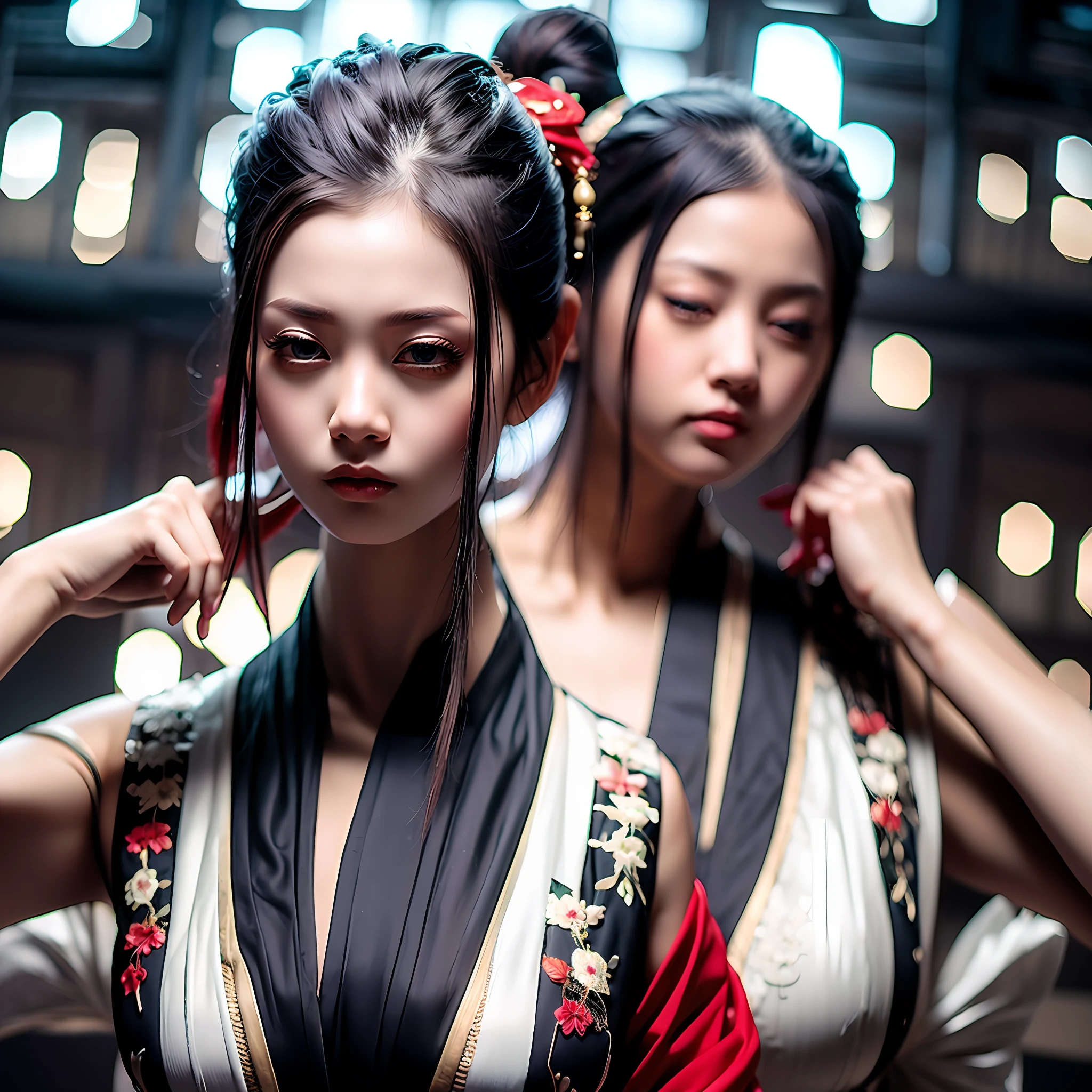 Realistic pictures of (1 cute Korean actresses) shoulder-length hair, Chinese makeup, very beautiful, E cup breast size, white Y-shirt, wipe sweat, under the tree, spring, sideways, clear facial features, high resolution, sharp and realistic details, reflected light, optical illusion, UHD, masterpiece, highest quality, high resolution, 16k --auto