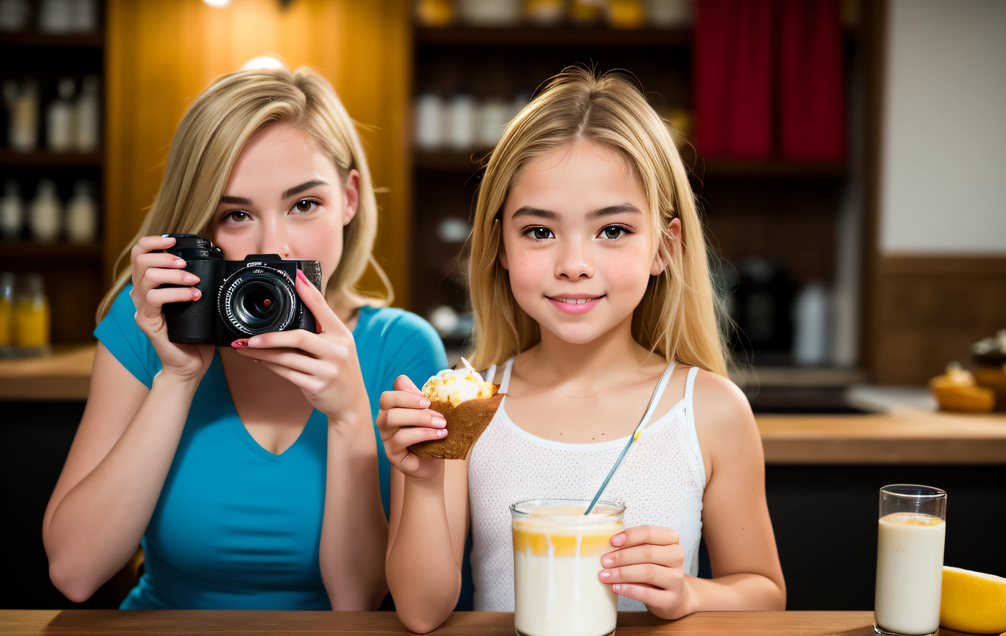 Blonde girl child, Foto RAW, uma foto retrato de Foodporn profissional sorvete de creme de leite de baunilha 8k uhd, DSLR, gentle lighting, alta qualidade, movie grain, Fujifilm XT3