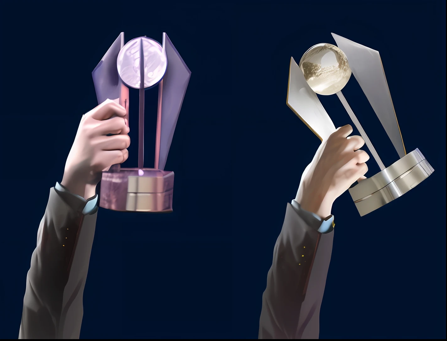 there are two hands holding up two awards in the air, photography, award winning cgi, awards, most winning awards, award - winning, award-winning, hands, award winning, winning award image, winning awards, picture of the year award, award winning, awards winning, award winning cinematic, holding the larry o'brien trophy