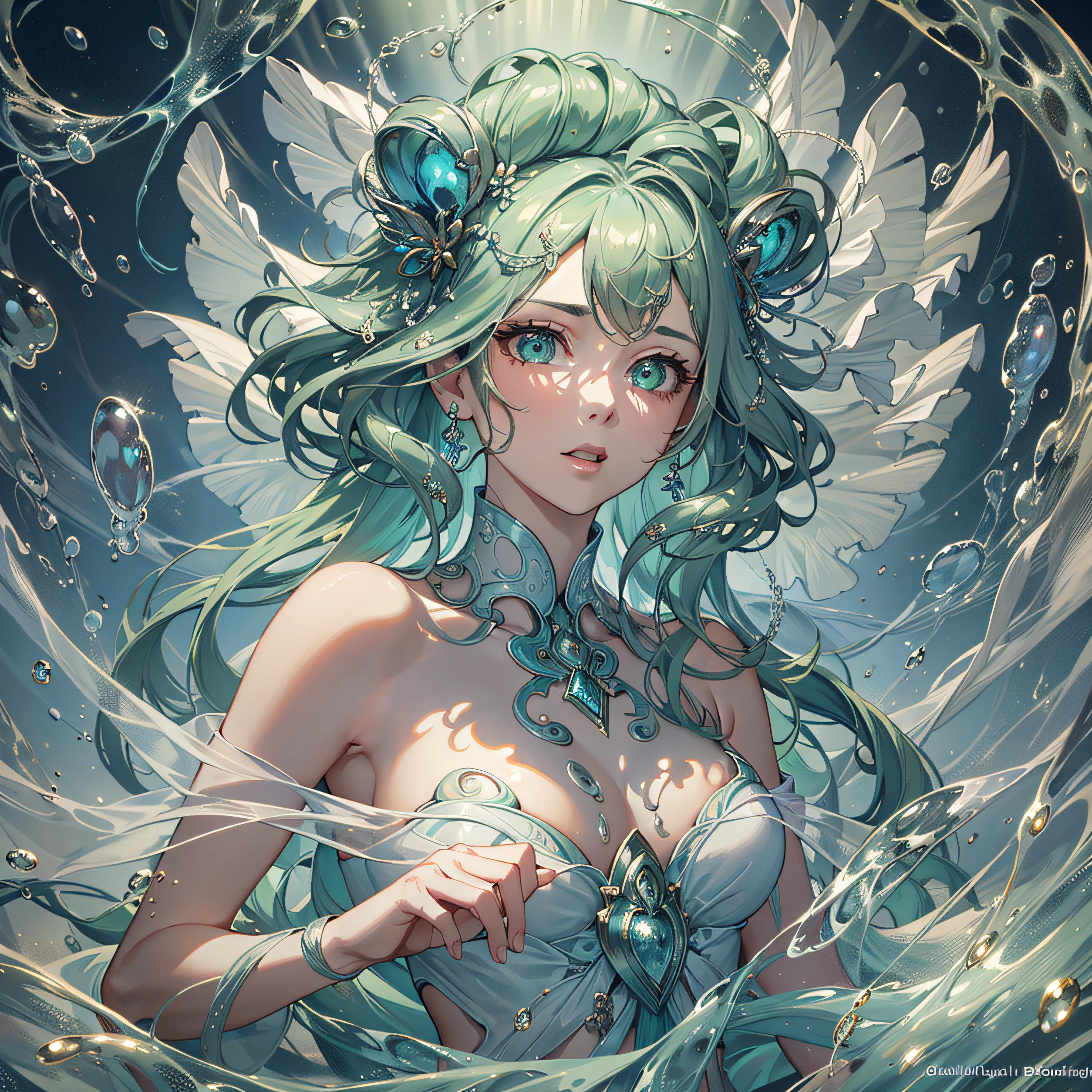 a day of the dead goddess wearing a majestic green ball gown dress with rhinestones and tulle skirt, big beautiful dress, intricate puffy ball gown with lots of ruffles and rhinestones (Masterpiece, Top Quality, Best Quality, Official Art, Beautiful and Aesthetic: 1.2), (1 Flower), Full Body, Extremely Detailed, (Fractal Art: 1.3), Colorful, Most Detailed