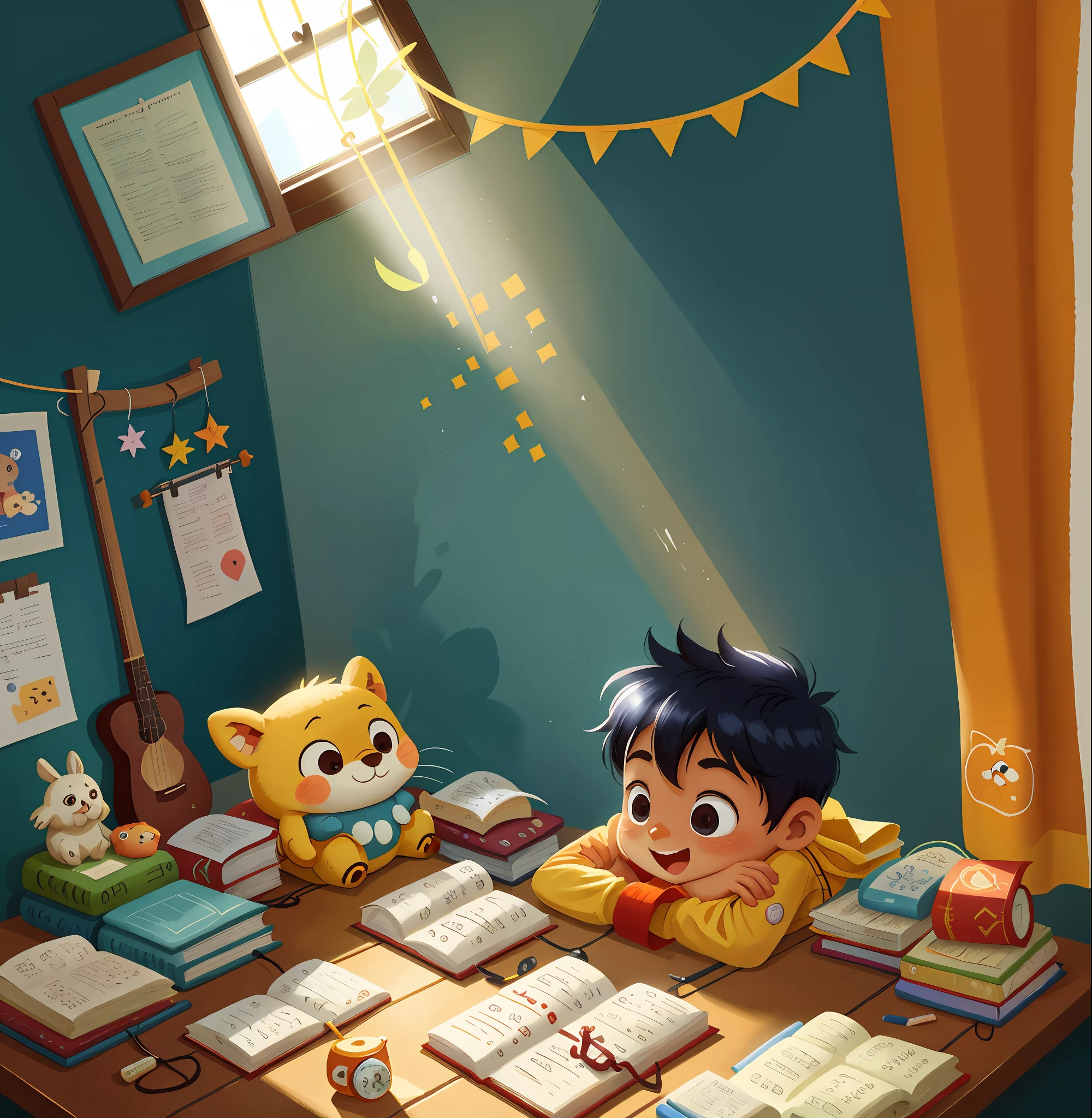 Child in bed, waking up, sunlight through the window, cheerful, happy, with bible in hand, a stock photo of Francis Souza, pexels, fluxus, behance hd, photo taken with ektachrome, pixel perfect