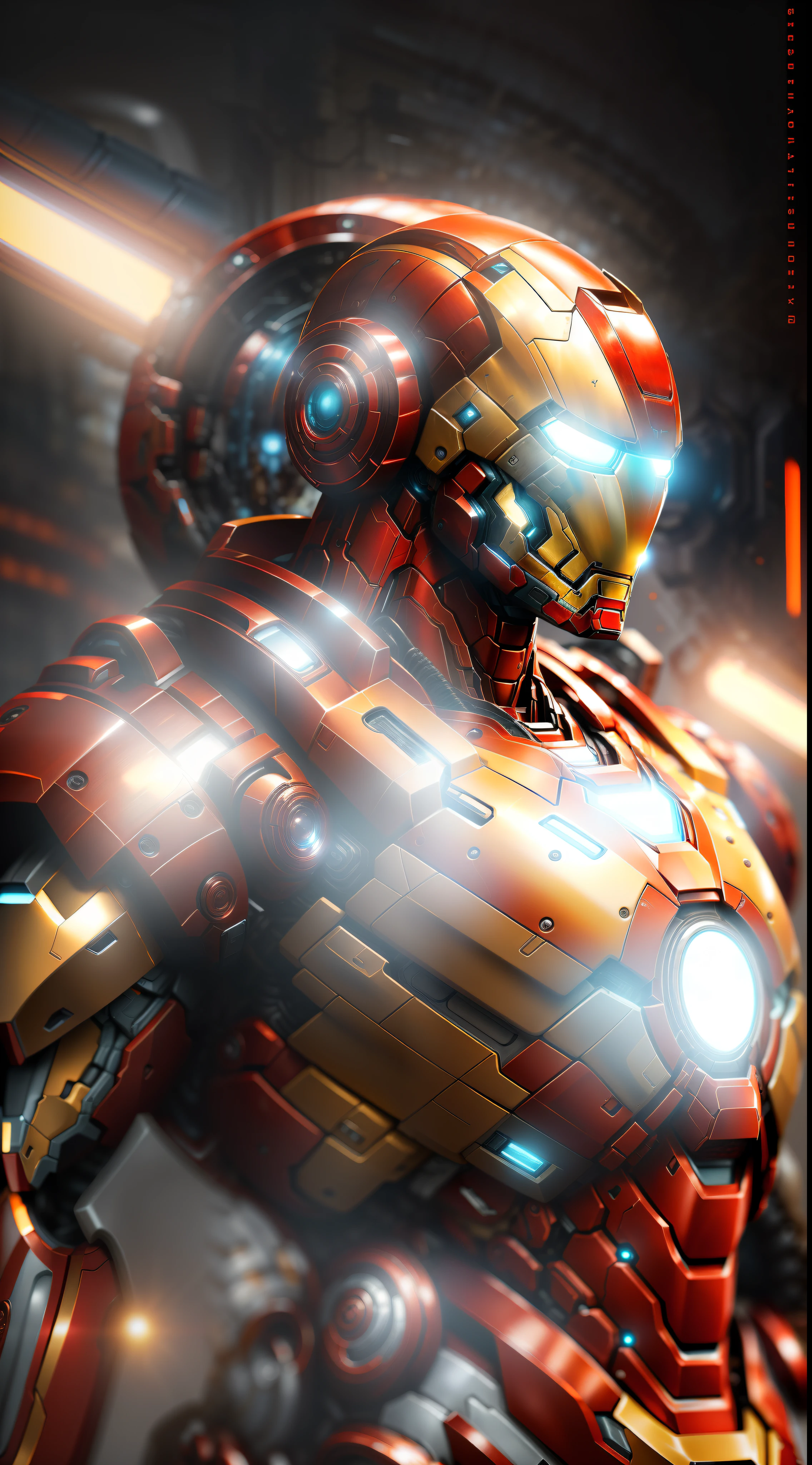 Iron Man 2099 from Marvel photography, biomechanical, complex robot, full growth, hyper-realistic, insane small details, extremely clean lines, cyberpunk aesthetic, a masterpiece presented at Zbrush Central
