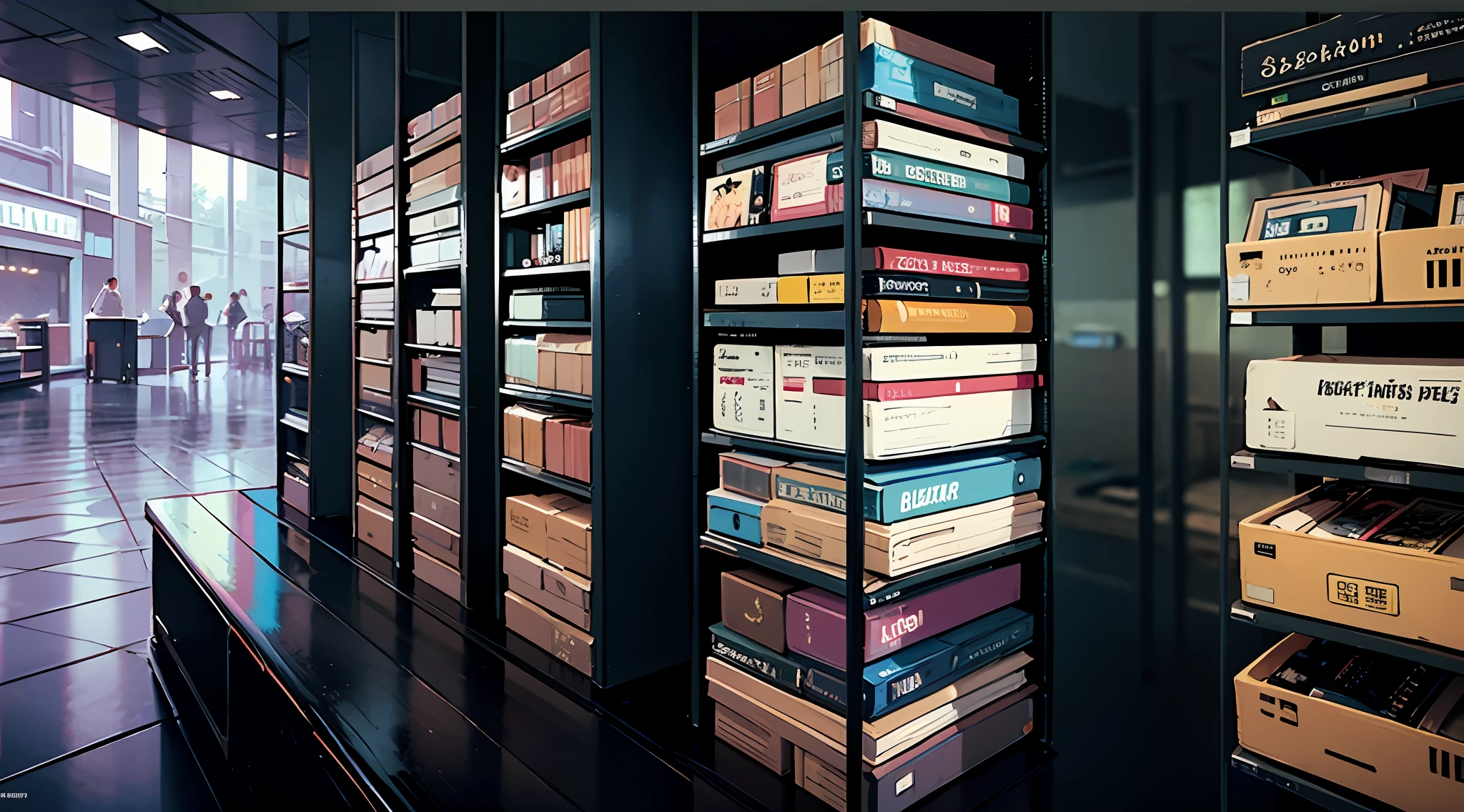 8k, aprimoramento de detalhes, high resolution, photographic, High detail, Alto contraste, perspicacity, Arte de textura, Aprimoramento de textura, abstract art, luz e sombra, monocromatica, shelves full of dusty books and an antique sand clock, no meio de uma loja cheia de objetos antigos, Negative Space Photo, Highlight for an antique sand clock