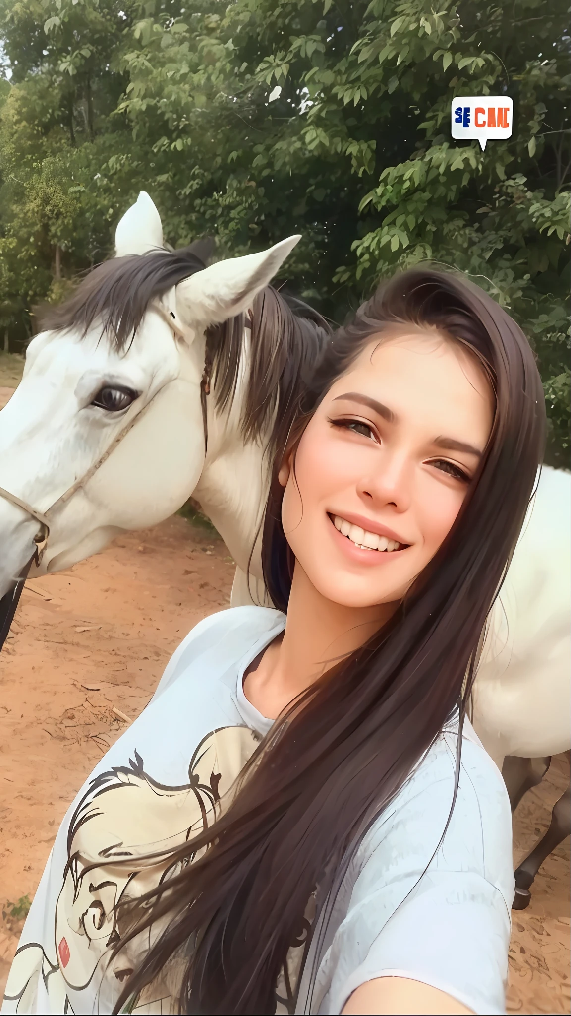 mulher sorridente com longos cabelos castanhos ao lado de um cavalo branco, fernanda suarez, Malika Favre, Mulher de 24 anos de Cuba, Valentina Embaralhamento, Parece Fabiula Nascimento, Directed by: Nandor Soldier, Caroline Gariba, Directed by: Felipe Seade, Olivia de Bernardinis, muito bonito, em um cavalo
