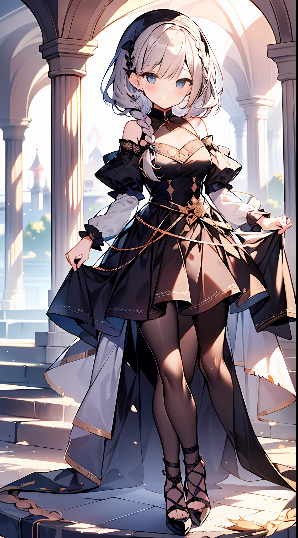 (incredibly absurdres absolutely resolution: 1.5), highest quality, masterpiece, ultra high resolution, 8k, (multiple girls), (gorgeous dresses with many gorgeous and colorful decorations) BREAK shoujo manga style, (), soft line drawing, digital enhancement, shojo manga touch, environmental change scenes, shojo manga core, ( Hair length to the shoulders))), (((short braid))), ancient capital of the West, full body visible angle, entangle, beautiful and aesthetic: 1.5, High quality: 1.3
