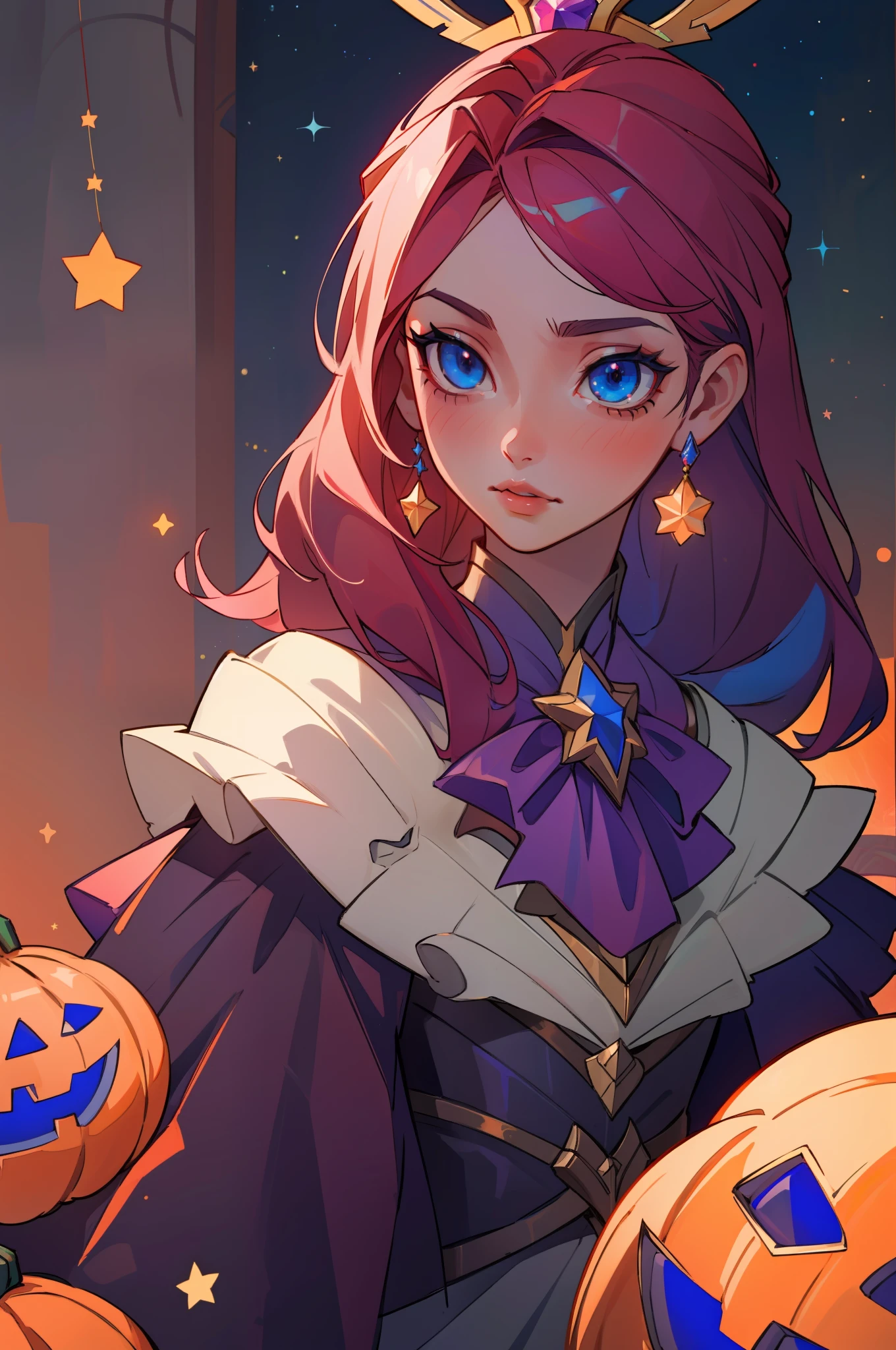 (masterpiece, best quality), intricate details, 8k, artstation, sharp focus, 1girl, star guardian, league of legends, halloween colors