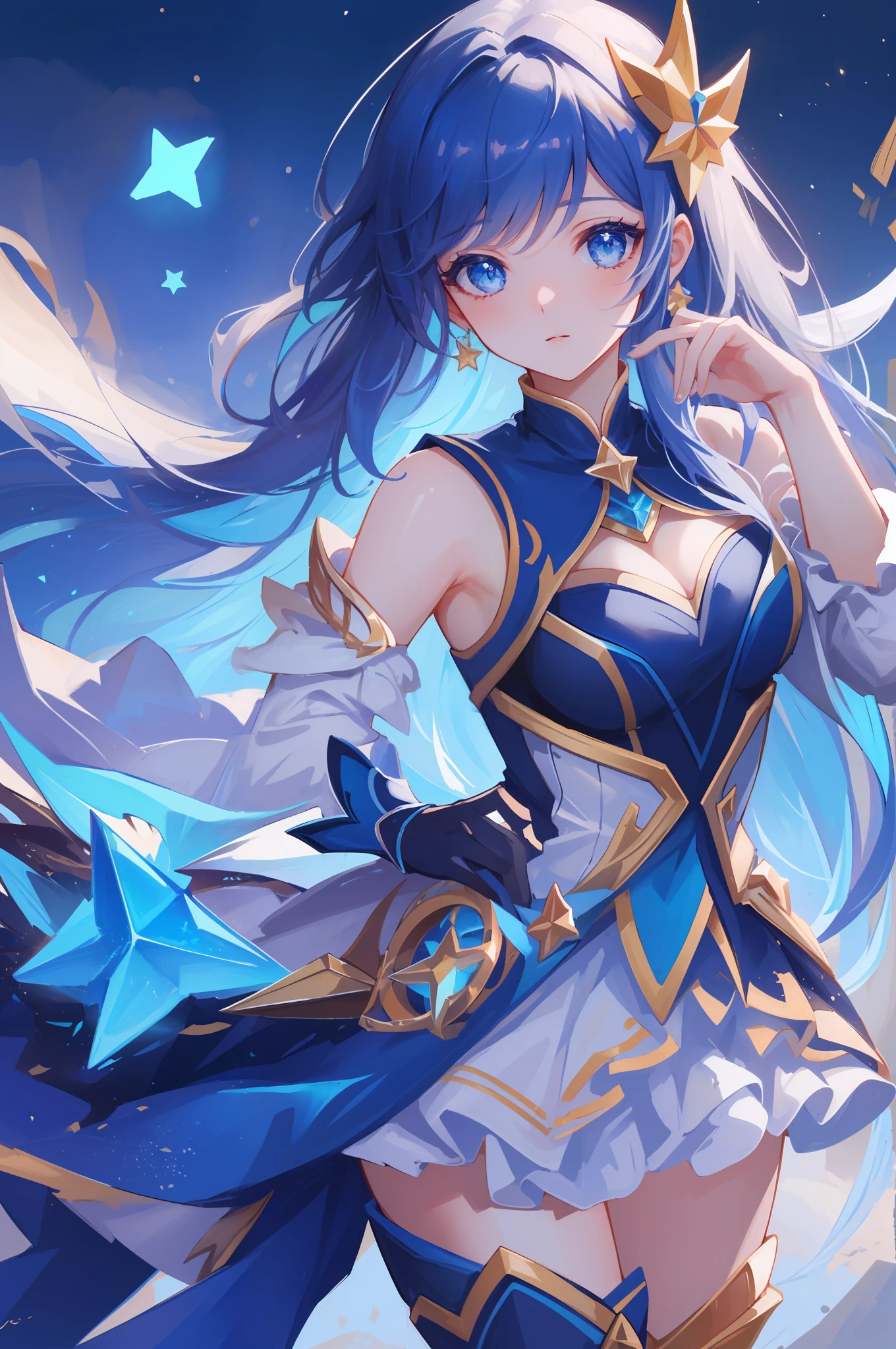 (masterpiece, best quality), intricate details, 8k, artstation, sharp focus, 1girl, star guardian, league of legends, (cool color theme)