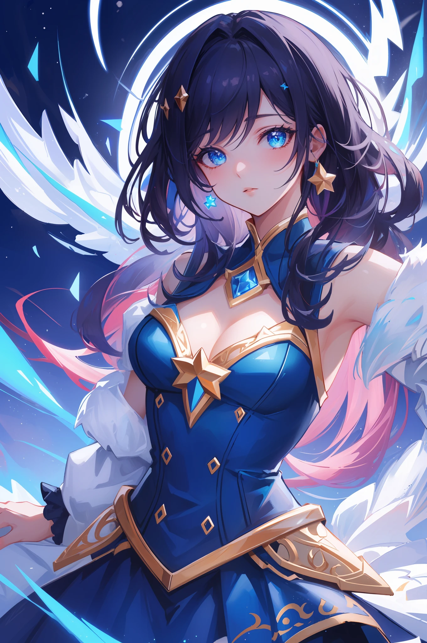 (masterpiece, best quality),  intricate details, 8k, artstation, sharp focus, 1girl, star guardian, league of legends, (cool color theme)