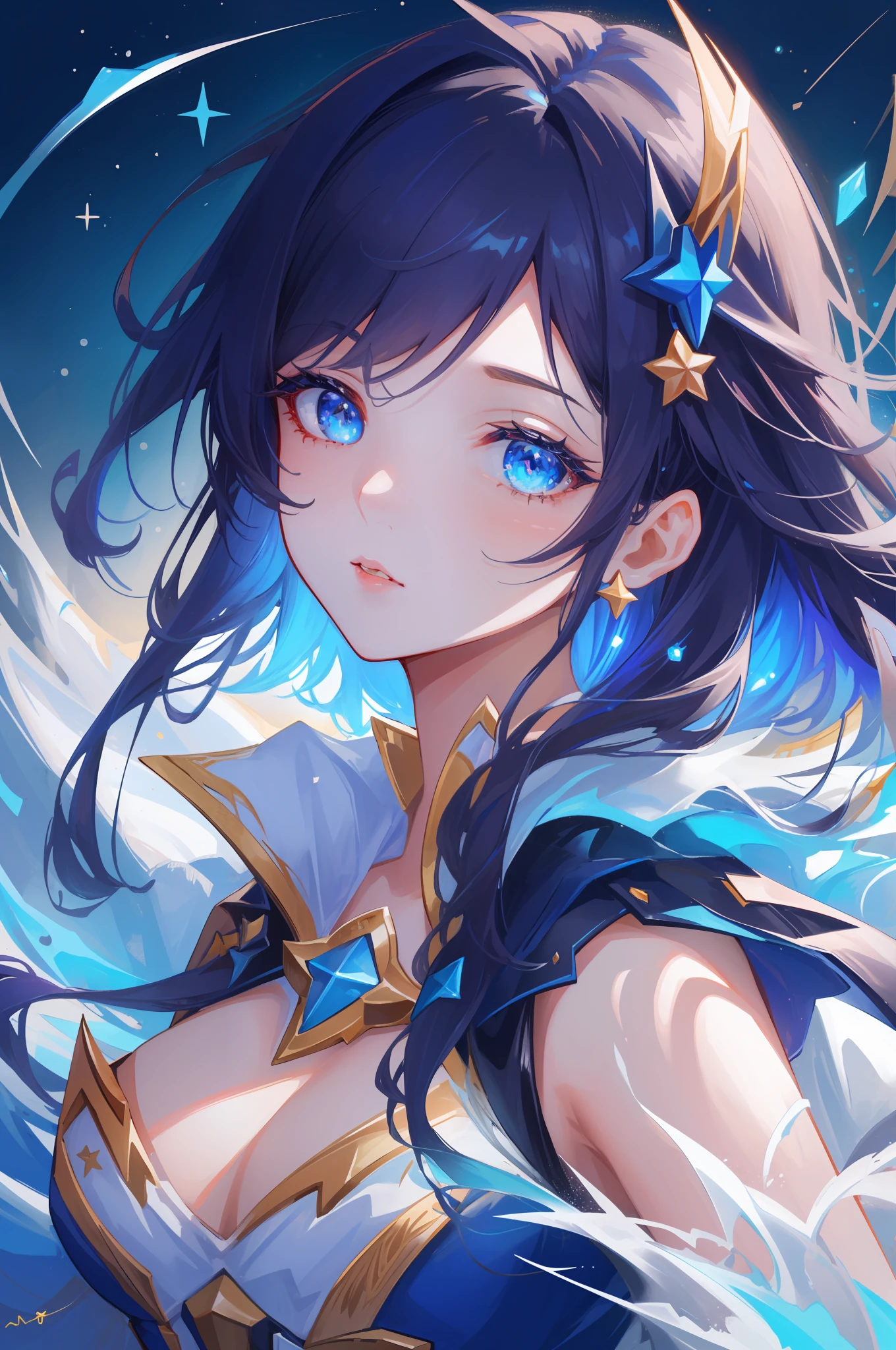 (masterpiece, best quality),  intricate details, 8k, artstation, sharp focus, 1girl, star guardian, league of legends, (cool color theme)