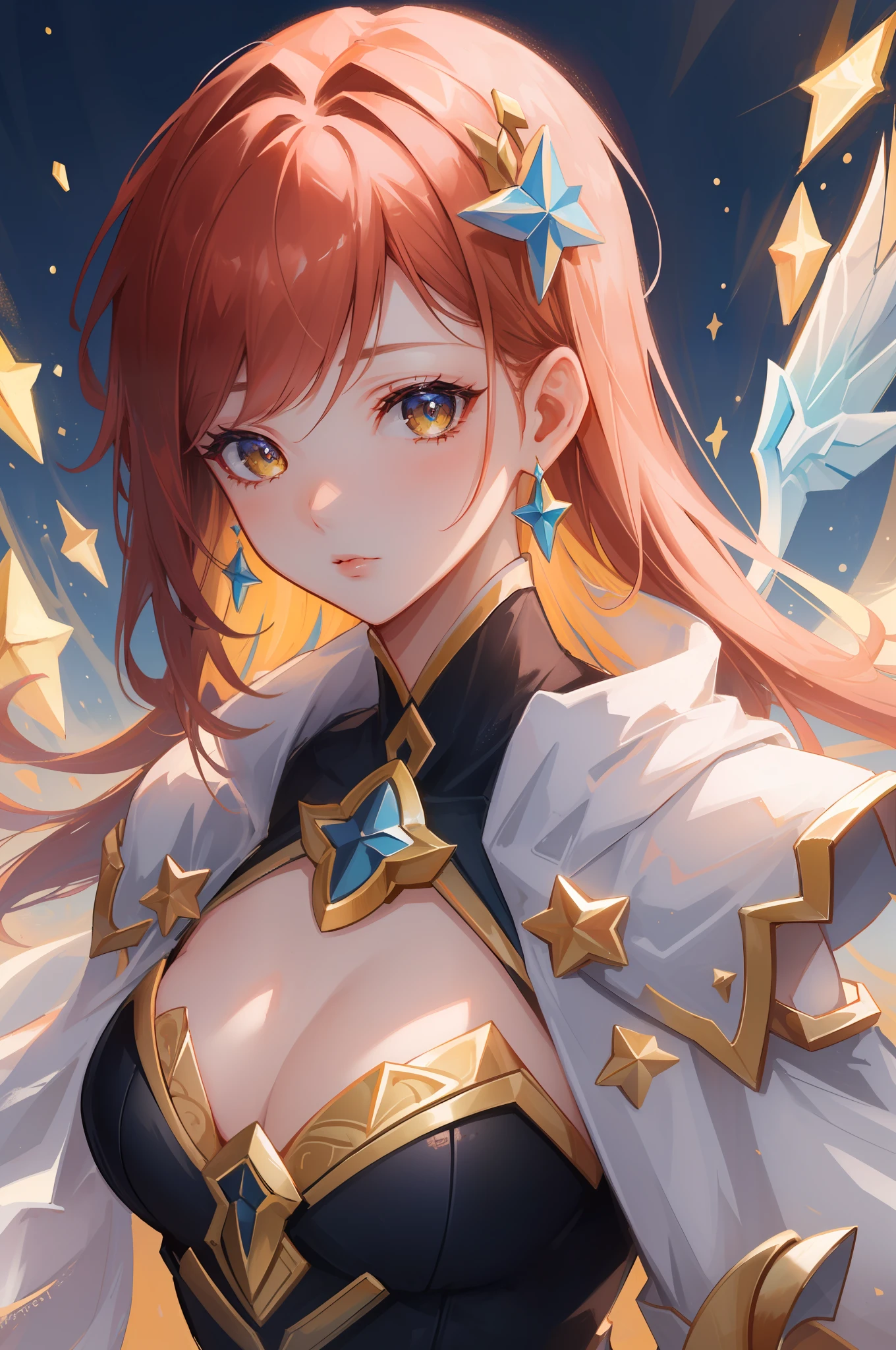(masterpiece, best quality), intricate details, 8k, artstation, sharp focus, 1girl, star guardian, league of legends, (warm color theme)