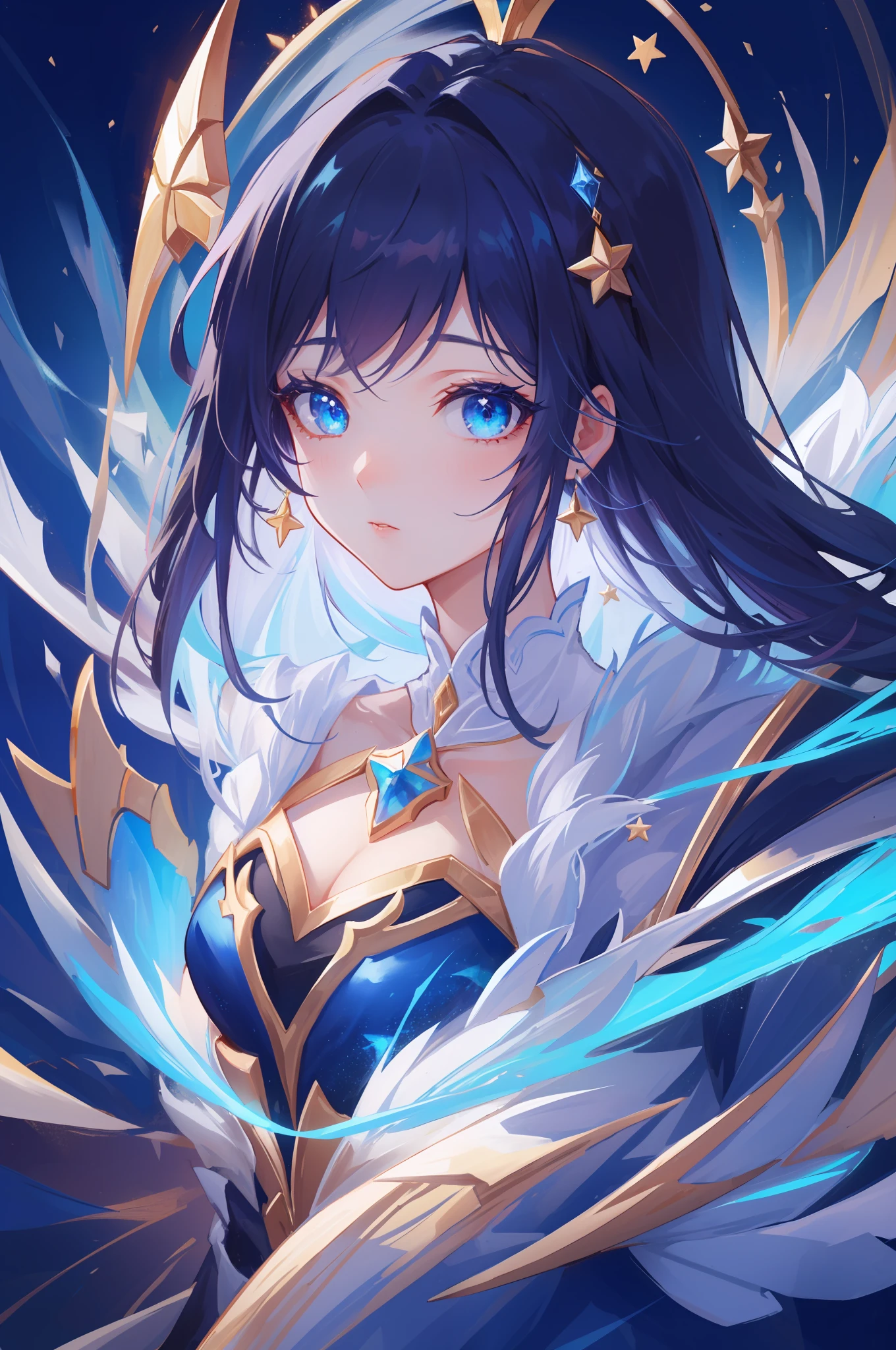 (masterpiece, best quality), intricate details, 8k, artstation, sharp focus, 1girl, star guardian, league of legends, (cool color theme)