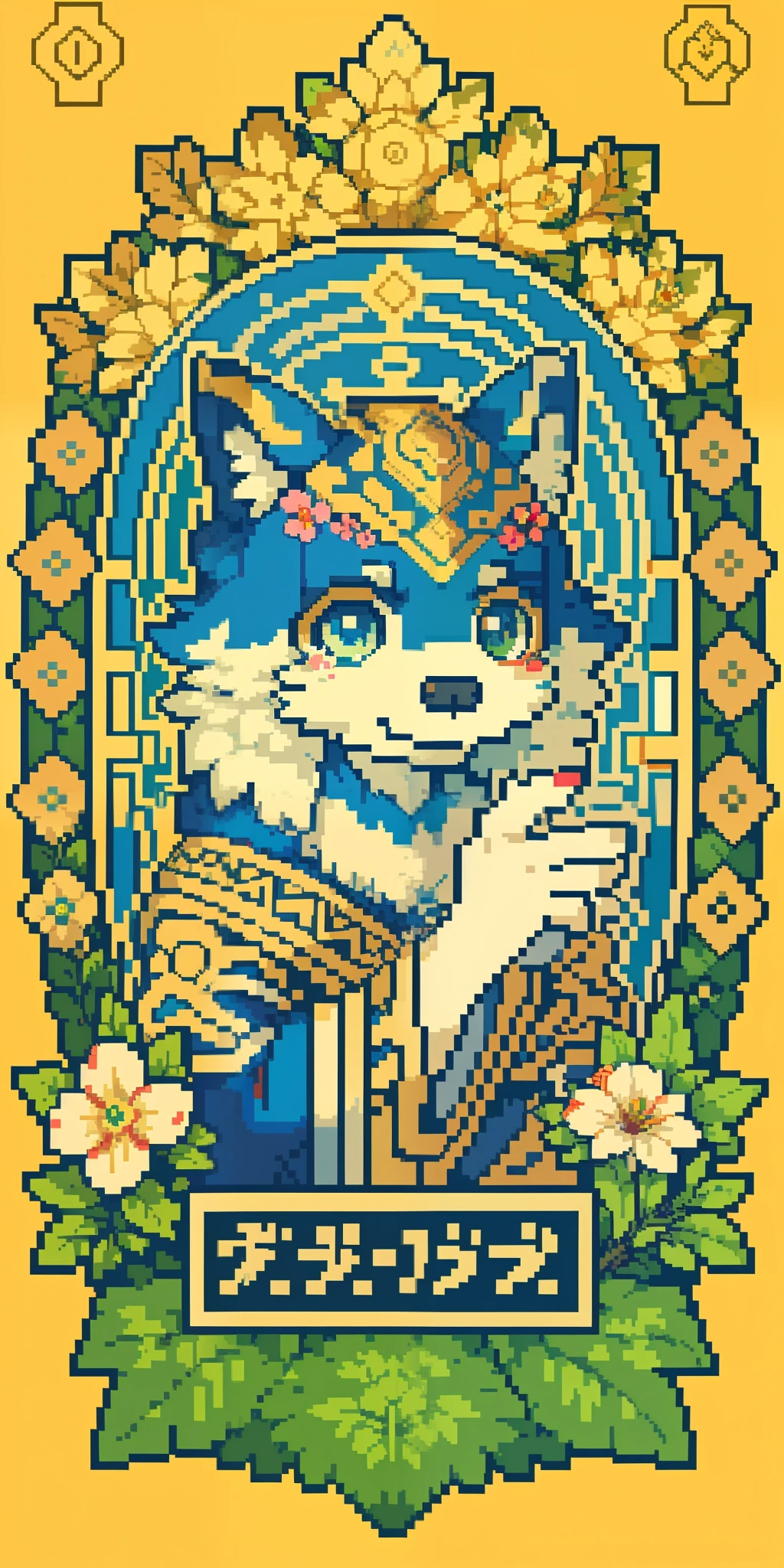 top quality, best quality, logo mark, stamp, Geometric pattern, vector-art, High-quality illustrations by Alfons Mucha, masterpiece(kemono, furry anthro)flower, pixel art,