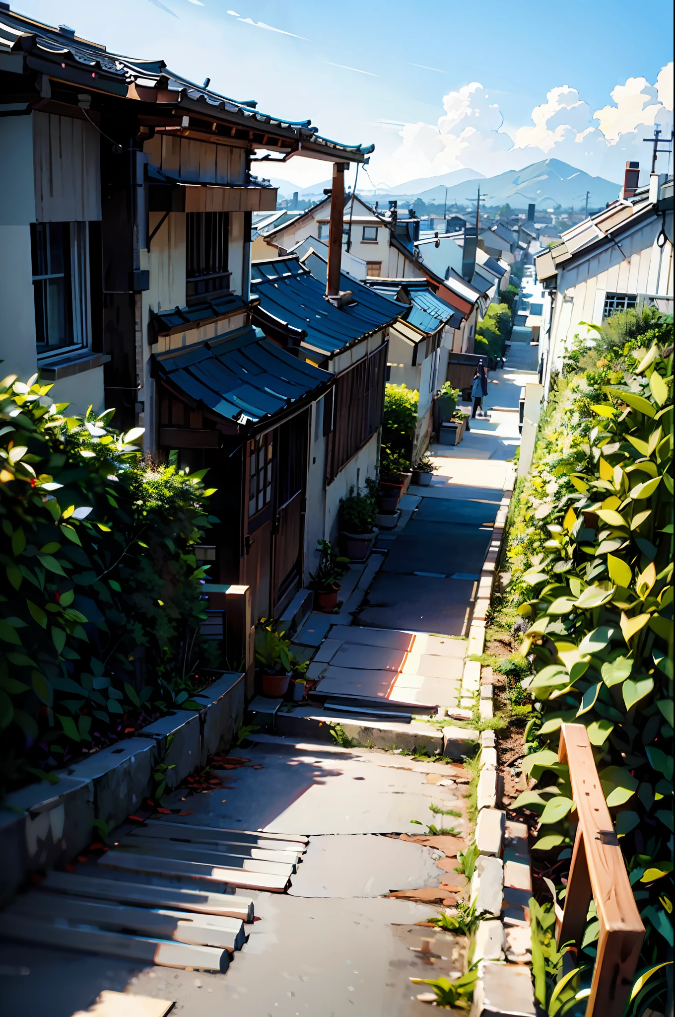 pools、both sexes、Japanese anime、landscapes, vanishing point, from below view, A masterpice, of the best quality, 8K, absurdist, water surface, natsu, at noon, day light, A blue sky, Near and far law, Depth of field, high resolucion, small details, ultra -detailed, sharp-focus
