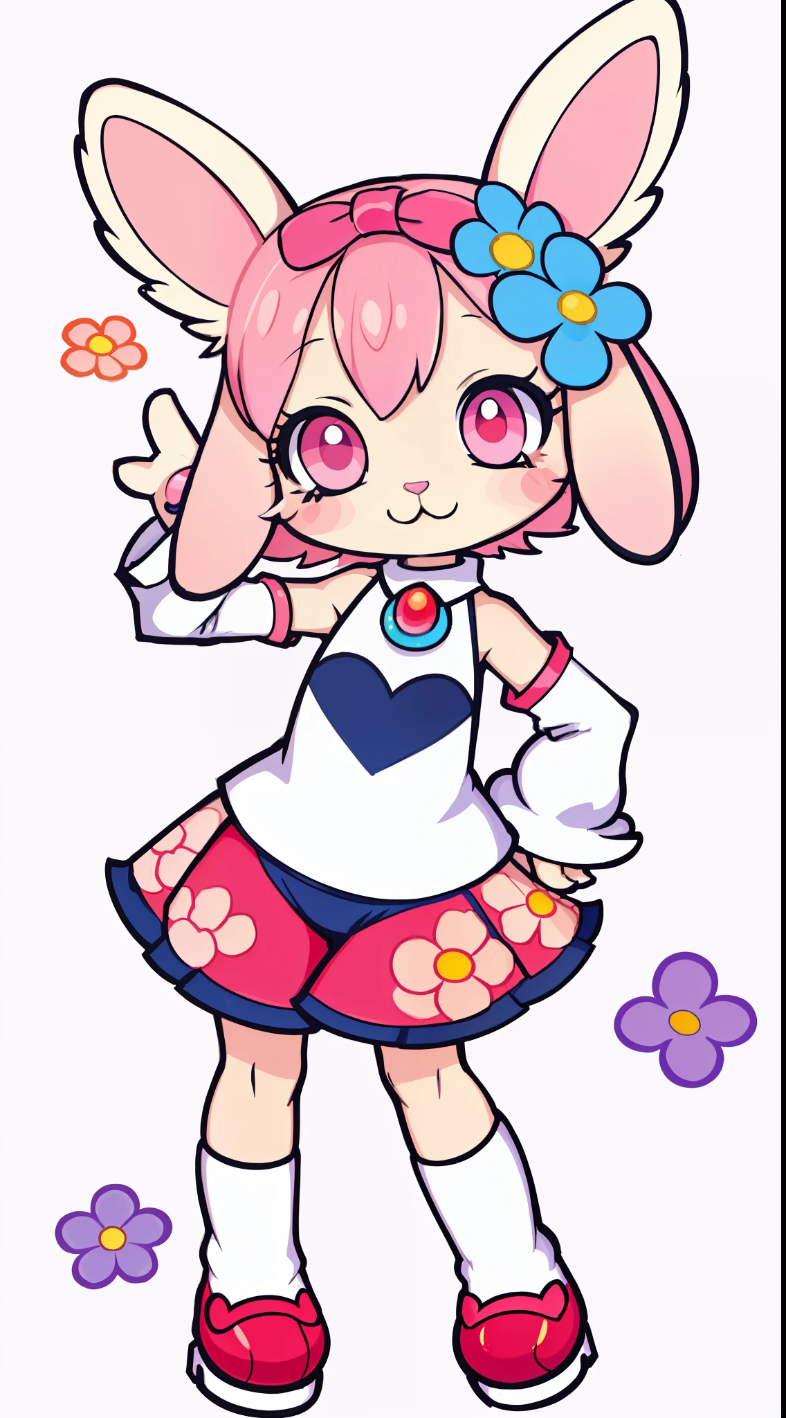 "((1girl)),(solo),((cute:1.2)|(kawaii:1.3)|(chibi:1.4)),(bunny:1.2),(background:floral),(background:twilight),(color:flat),(subject:jewelpet),(pose:sexy)" amitie