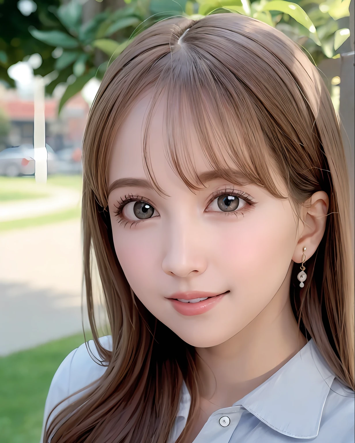 la mejor calidad, buen cuerpo, buena figura, extremadamente detallado, cabello blanco largo que muestra una oreja,cabello lacio, delicate pale white skin, sin capacidad para broncearse, pecas, alto, impecable, cabello lacio, cuerpo completo, ojos expresivos, , cara perfecta, ojos levemente azules, camisa sin mangas, falda corta, en parque, cara feliz, cuerpo perfecto , clear, Detallado, Professional lighting, Estudiante de cuerpo perfectamente detallado