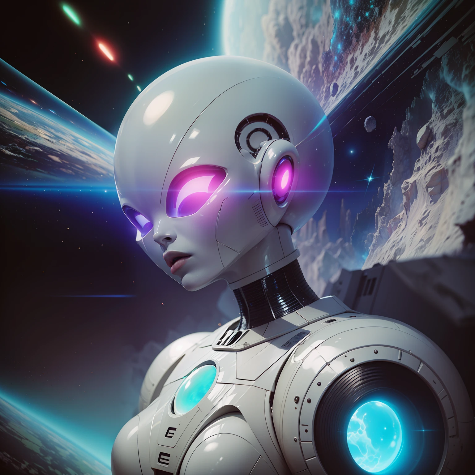 ((white alien)), otherworldly beauty, ethereal, shimmering, glimmering, cosmic radiance, futuristic, neon glow, space exploration, transcendent being, abstract shapes and forms, otherworldly environment, surreal landscapes.