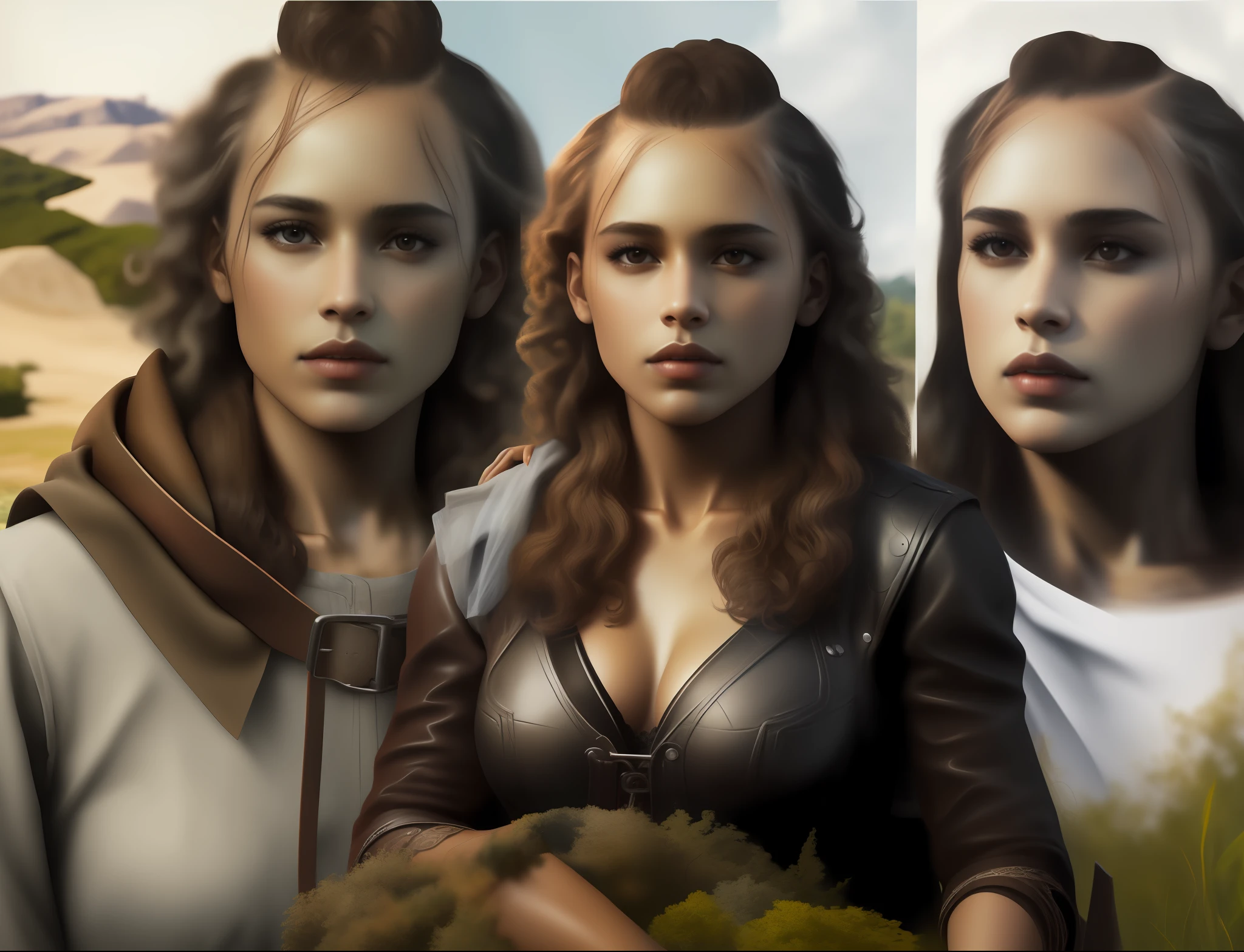 (best quality, masterpiece:1.2), A woman with brown skin, dark skin, portrait, bra, outdoors
breasts showing, leather clothing, curly hair with locks, surrealism, realistic, high detail, 8k