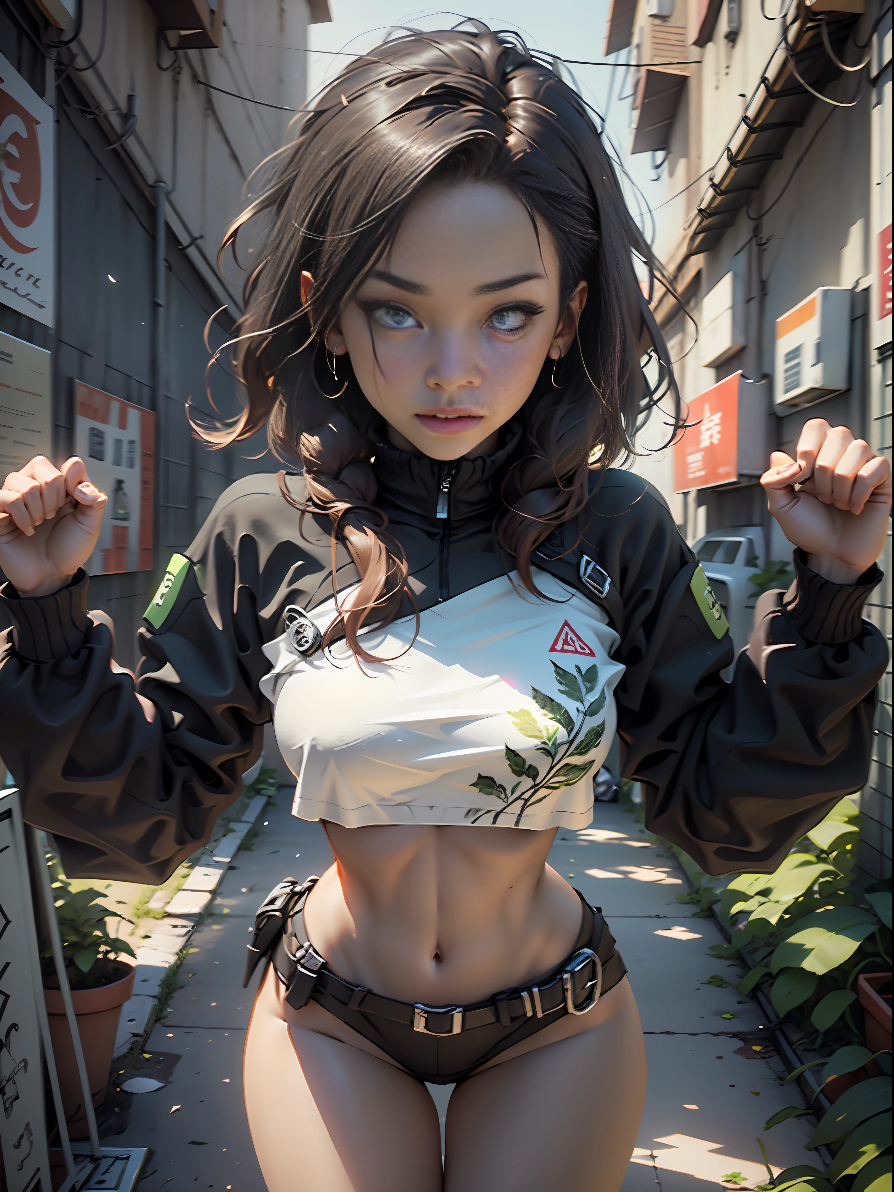 ((最佳质量)), ((nmasterpiece)), (verydetailed:1.3), 3D, beatifull (cyperpunk:1.3)Colorful crazy hair,perverted woman,wearing a hat,Black and green clothes(Chinese wind),perfectbody,Long legs,Medium perfect breasts,Enchanting posture,Full Body Portraits, stunningly beautiful, dynamicpose, Delicately drawn face, Vivid eyes, (view from front), Cyberpunk City, 夜晚,hdr(High dynamic range)、raytraced、NVIDIA RTX、hyper resolution、illusory 5、sub-surface Scattering、PBR Texture、Post-processing、Anisotropic filtering、Depth of field、Maximum clarity and sharpness、multi-layer texture、Albedo e mapas Speculares,Surface Coloring,Accurately simulate photo-material interactions,perfectly proportioned,octane rendered,duotone lighting,Low ISO,White balance,trichotomy,Wide aperture,8K raw data,efficient subpixel,sub-pixel convolution,Luminescent Particles