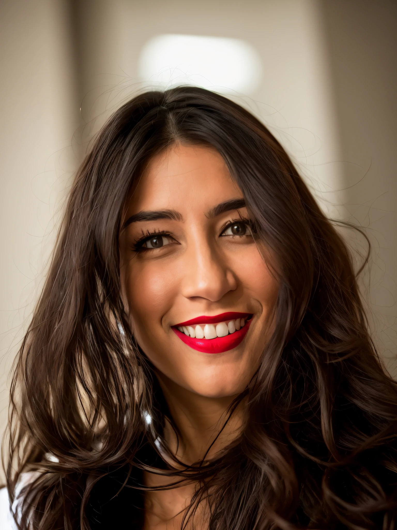 smiling woman with long brown hair and red lipstick in a room, alanis guillen, Foto de perfil de la foto de cabeza, valentina revolver, Imagen de perfil, fernanda suarez, estefania villegas burgos, sonrisa descarada con labios rojos, lorena avarez, monserrat gudiol, Magda Torres Gurza, Blanca Alvarez