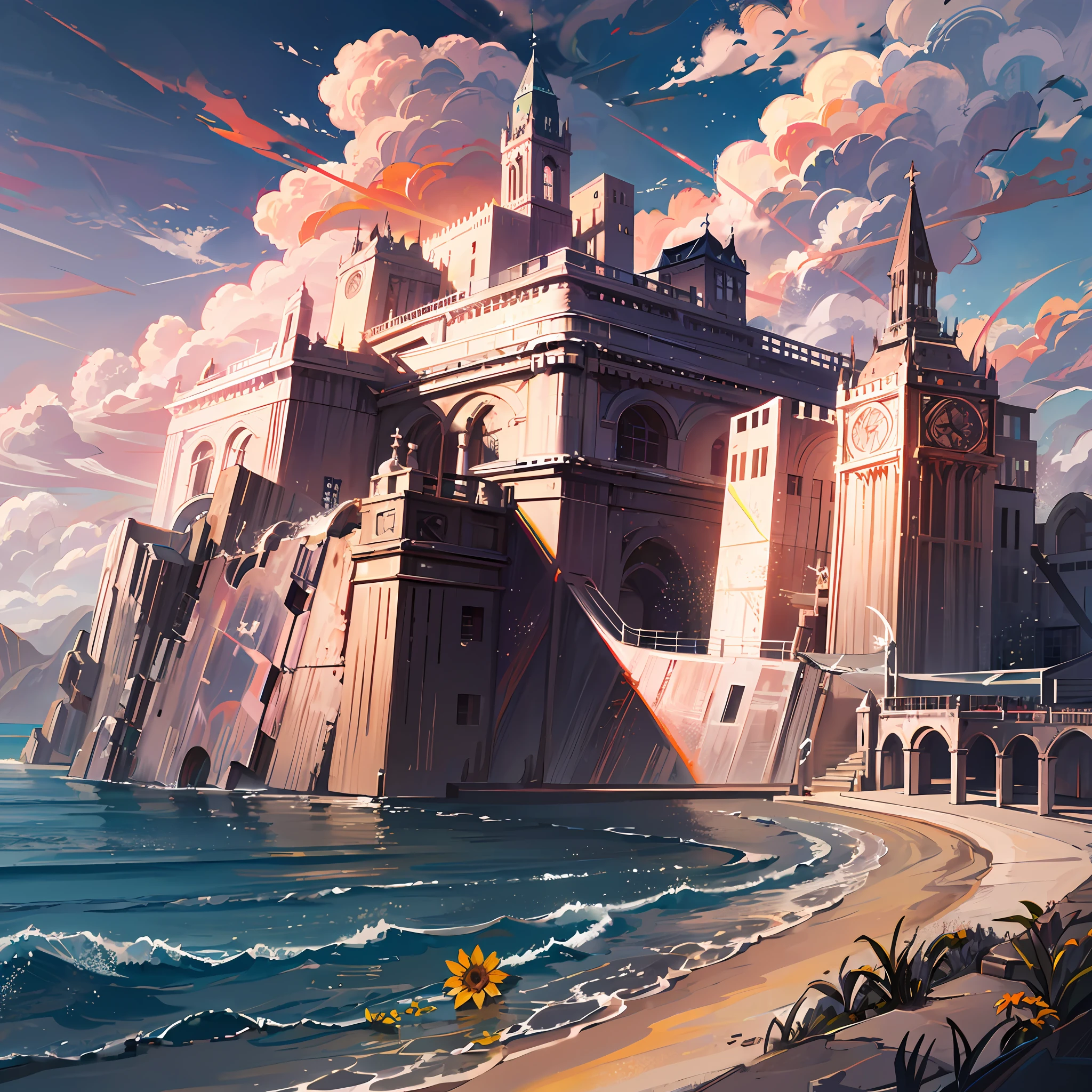 Cocktail World, No humans, landscapes, Sun flower,seas,Italy,summer vacation,natsu, deserted, the clouds, blured background,
A masterpice、of the best quality、Super Detail、